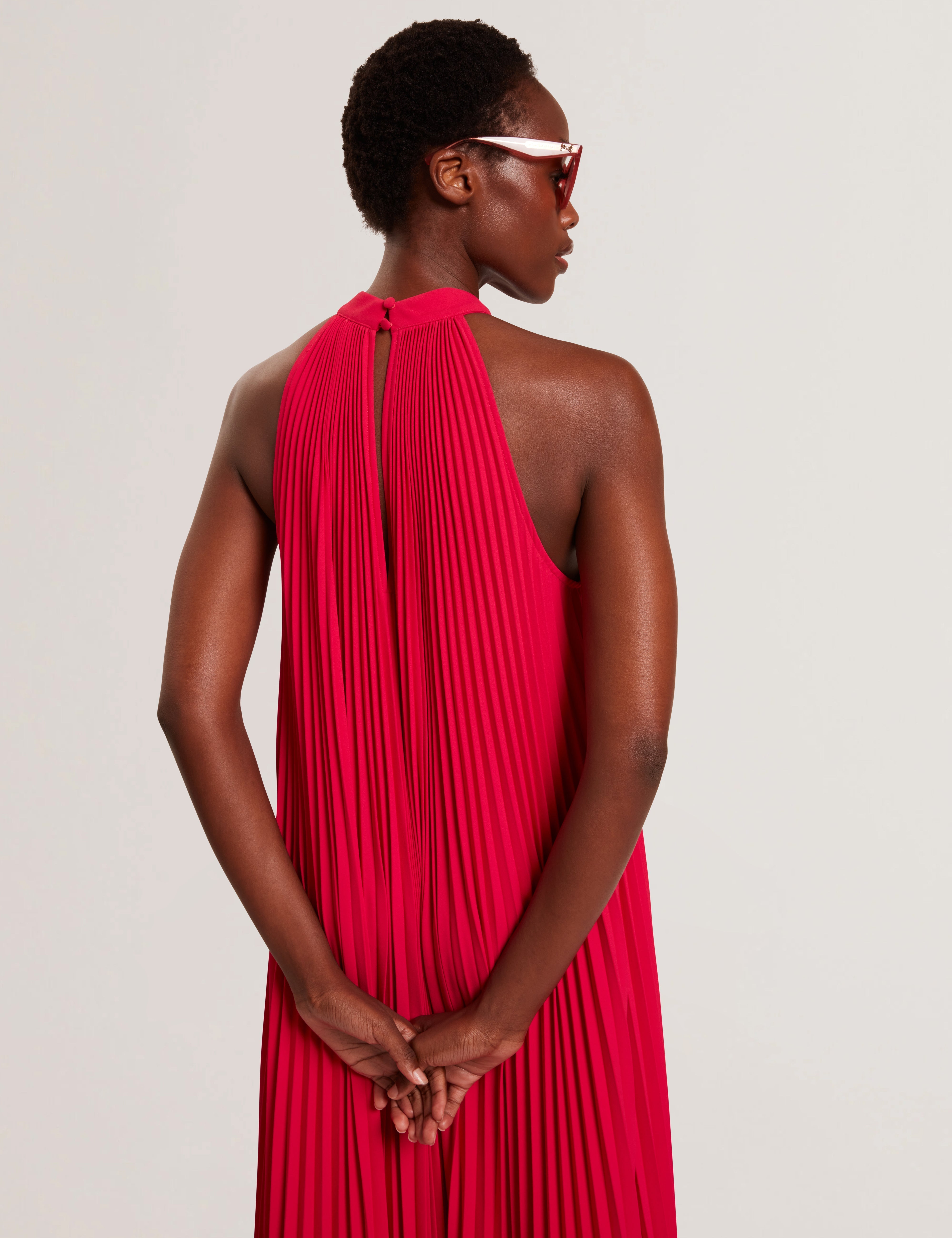 Akala Pleated V-Neck Sleeveless Maxi Dress Fuchsia