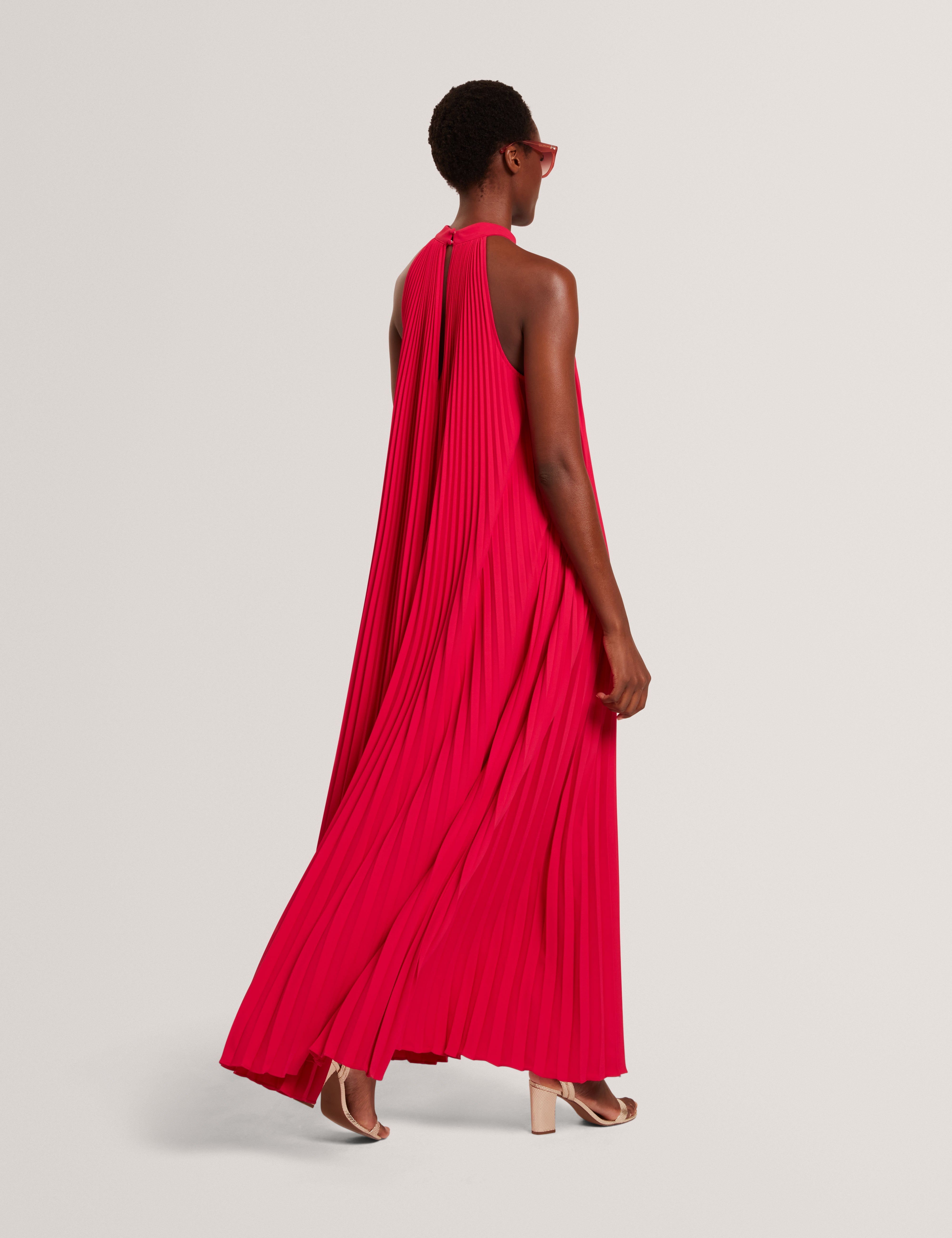 Akala Pleated V-Neck Sleeveless Maxi Dress Fuchsia