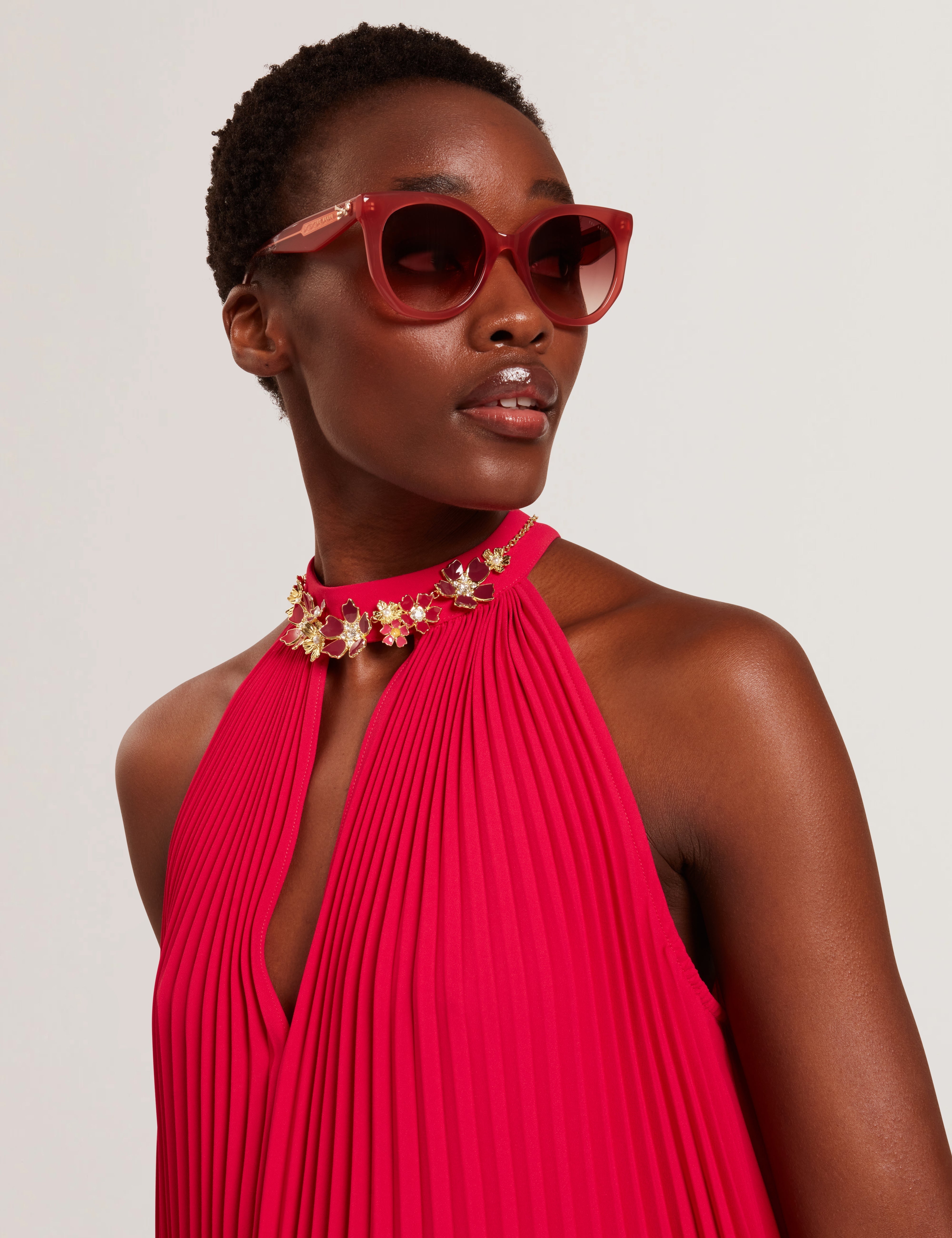 Akala Pleated V-Neck Sleeveless Maxi Dress Fuchsia