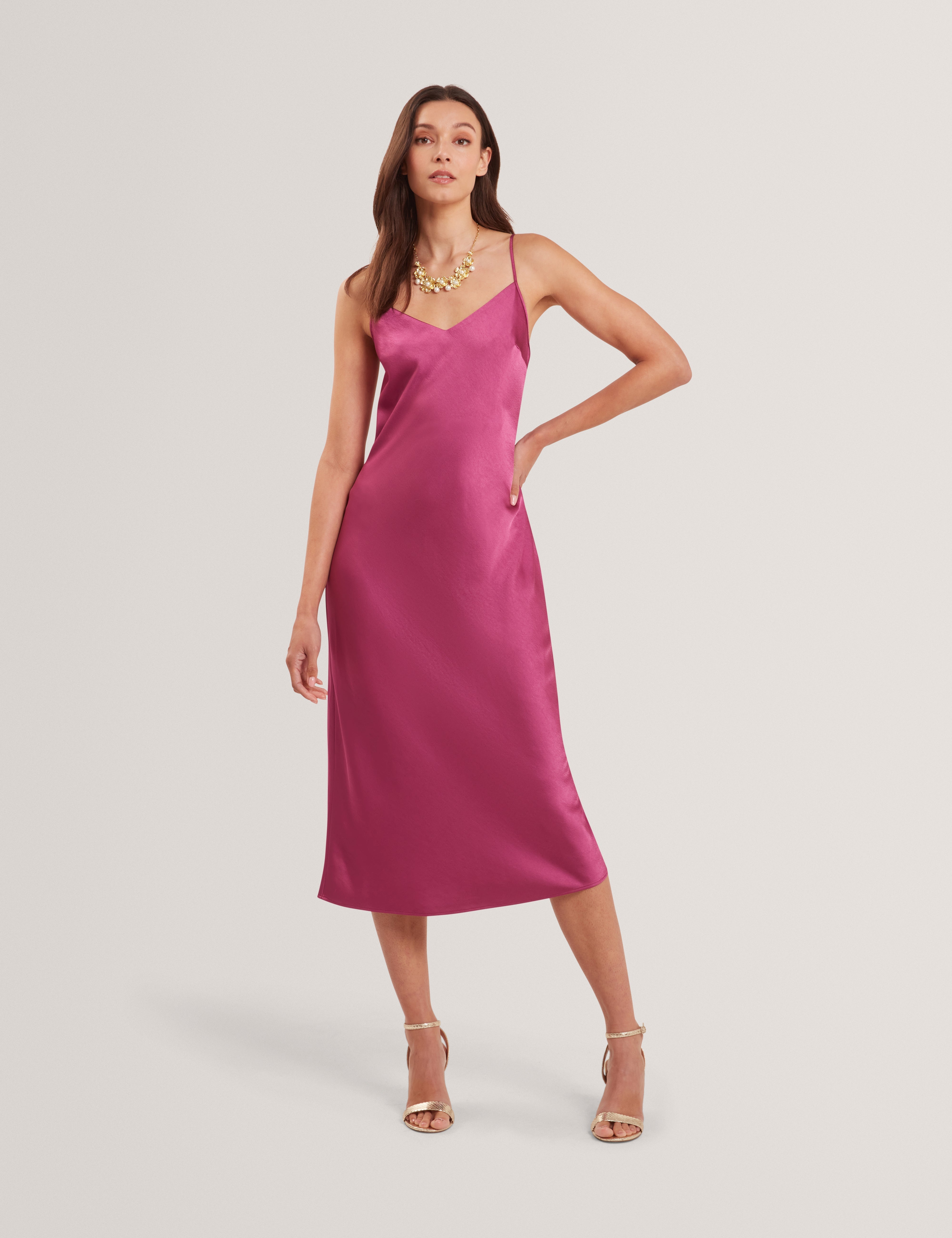 Ammil Satin Slip Dress With Removable Knitted Dp-Purple