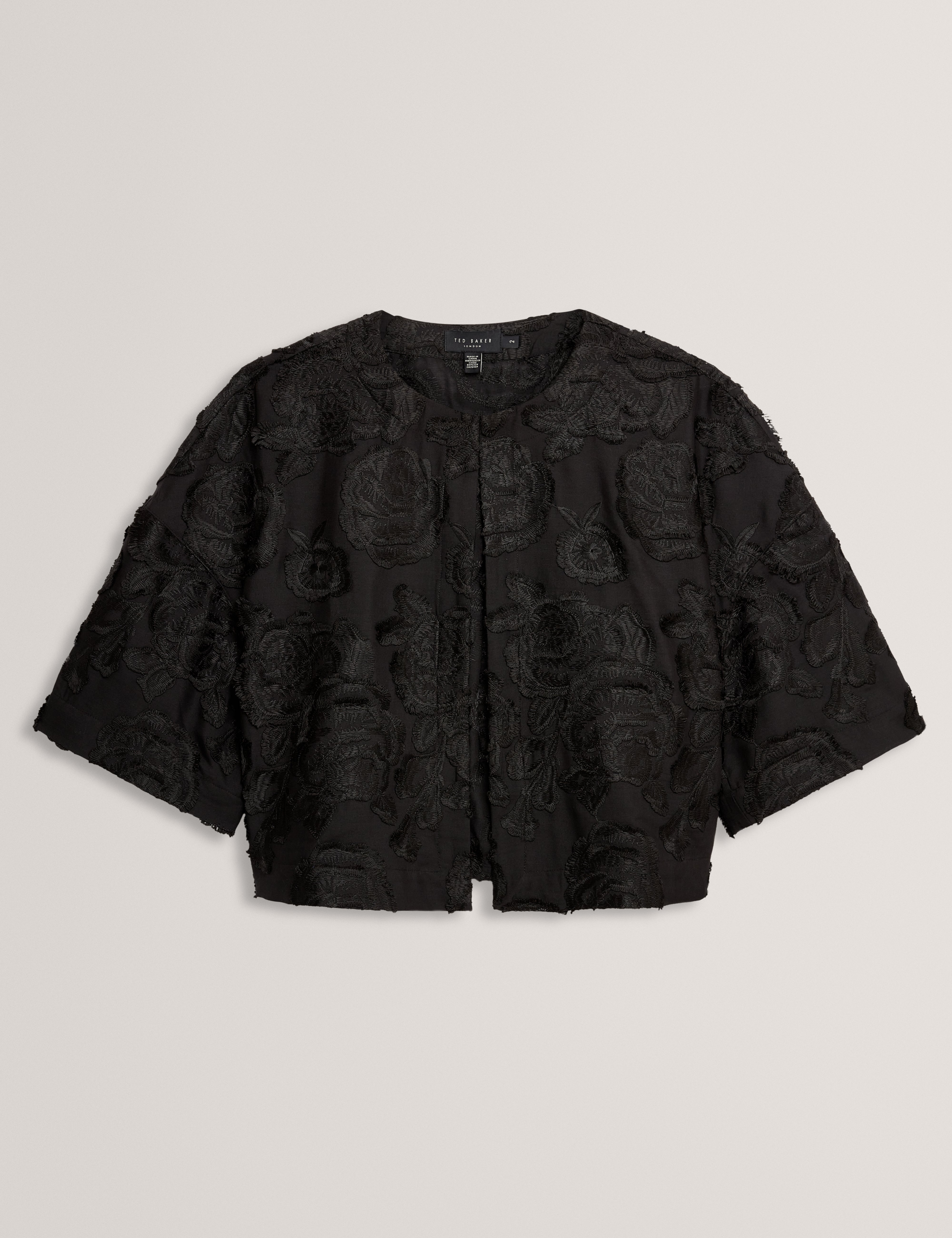 Faela Collarless Boxy Fit Cropped Jacket Black
