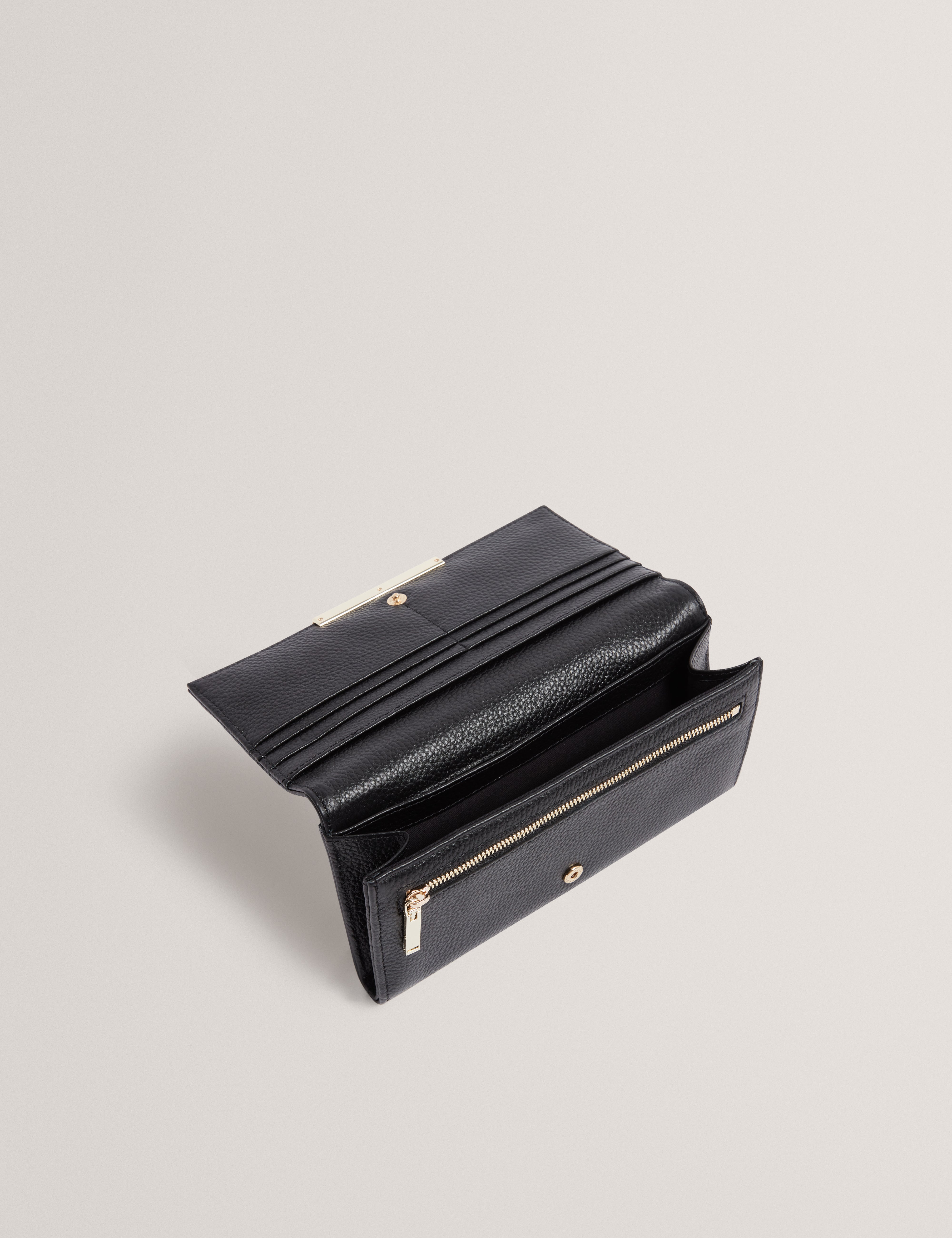 Rousi Bar Detail Leather Slim Purse Black