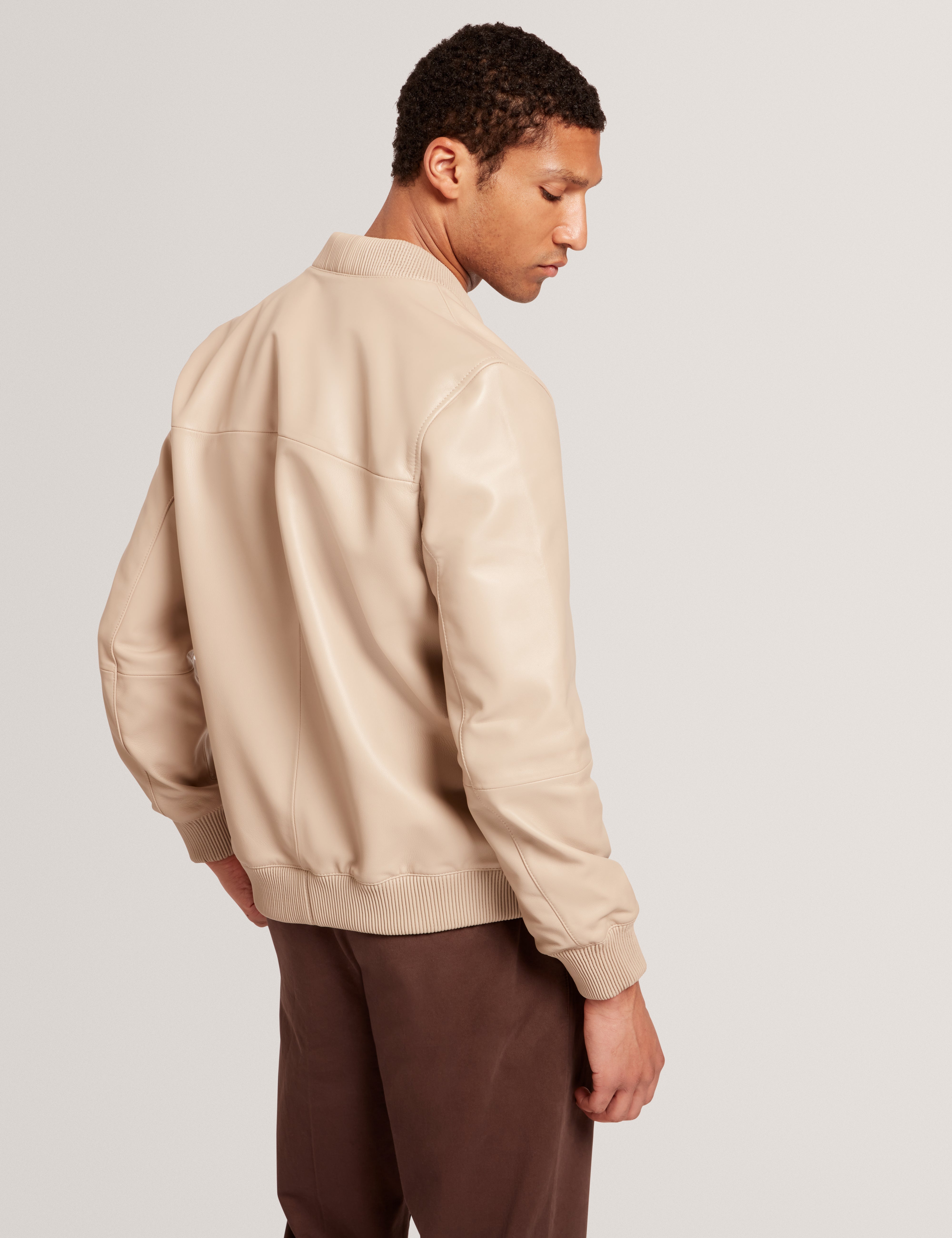 Leeams Leather Varsity Jacket Taupe