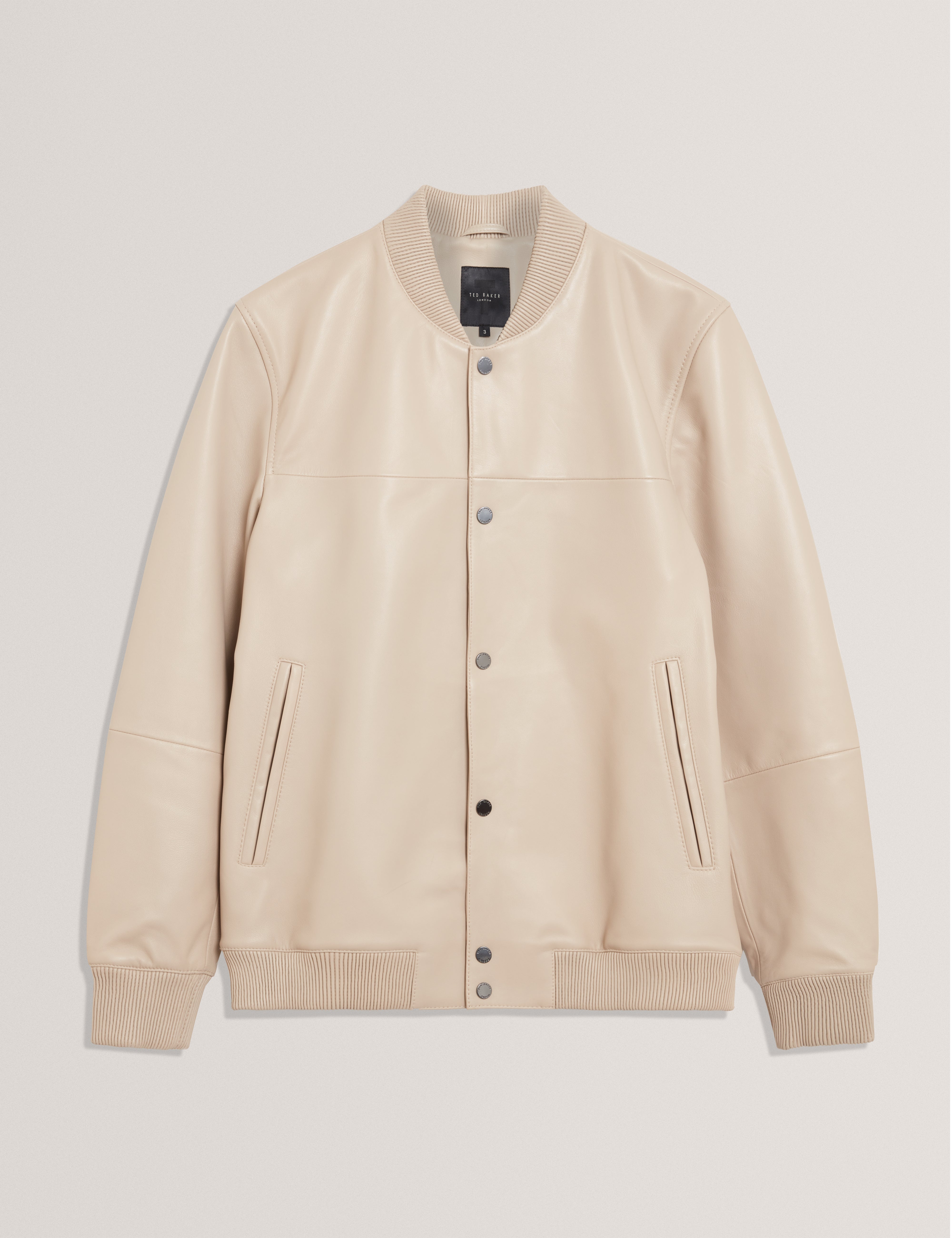 Leeams Leather Varsity Jacket Taupe