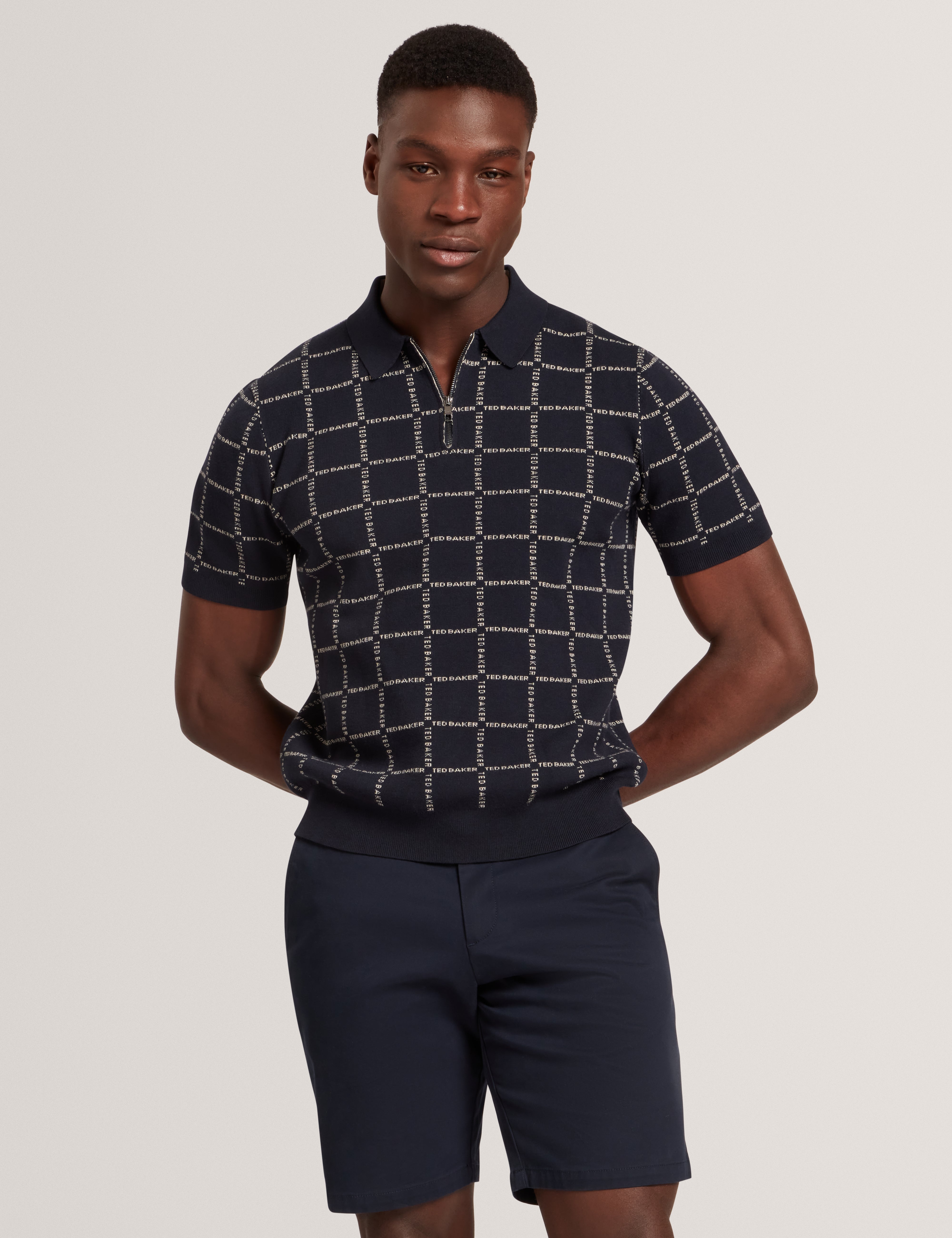 Harlens Short Sleeve Branded Check Polo Navy