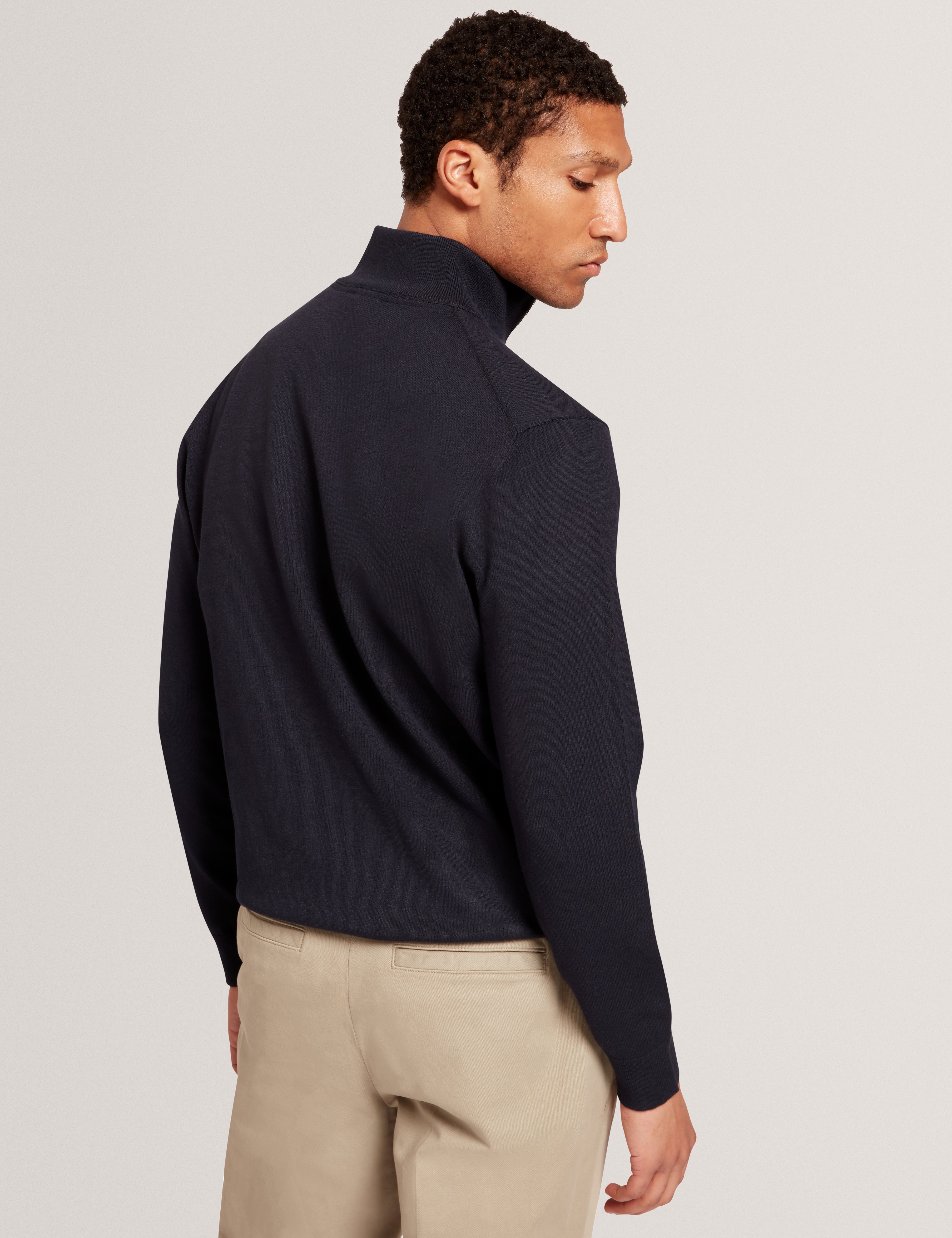 Robinsn Long Sleeve Branded Check Half Zip Shirt Navy