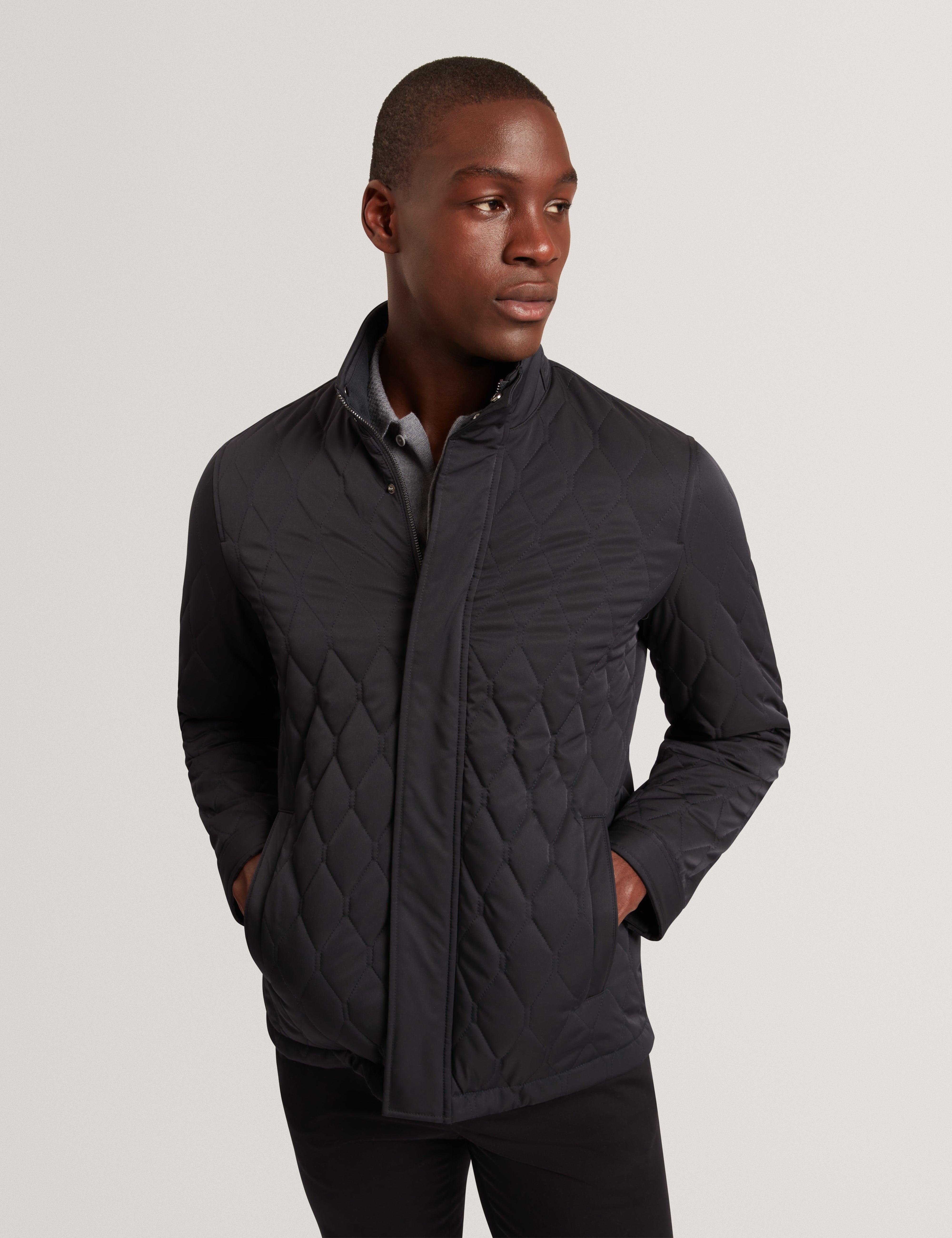 Hollbec Regular Fit Diamond Quilted Coat Navy