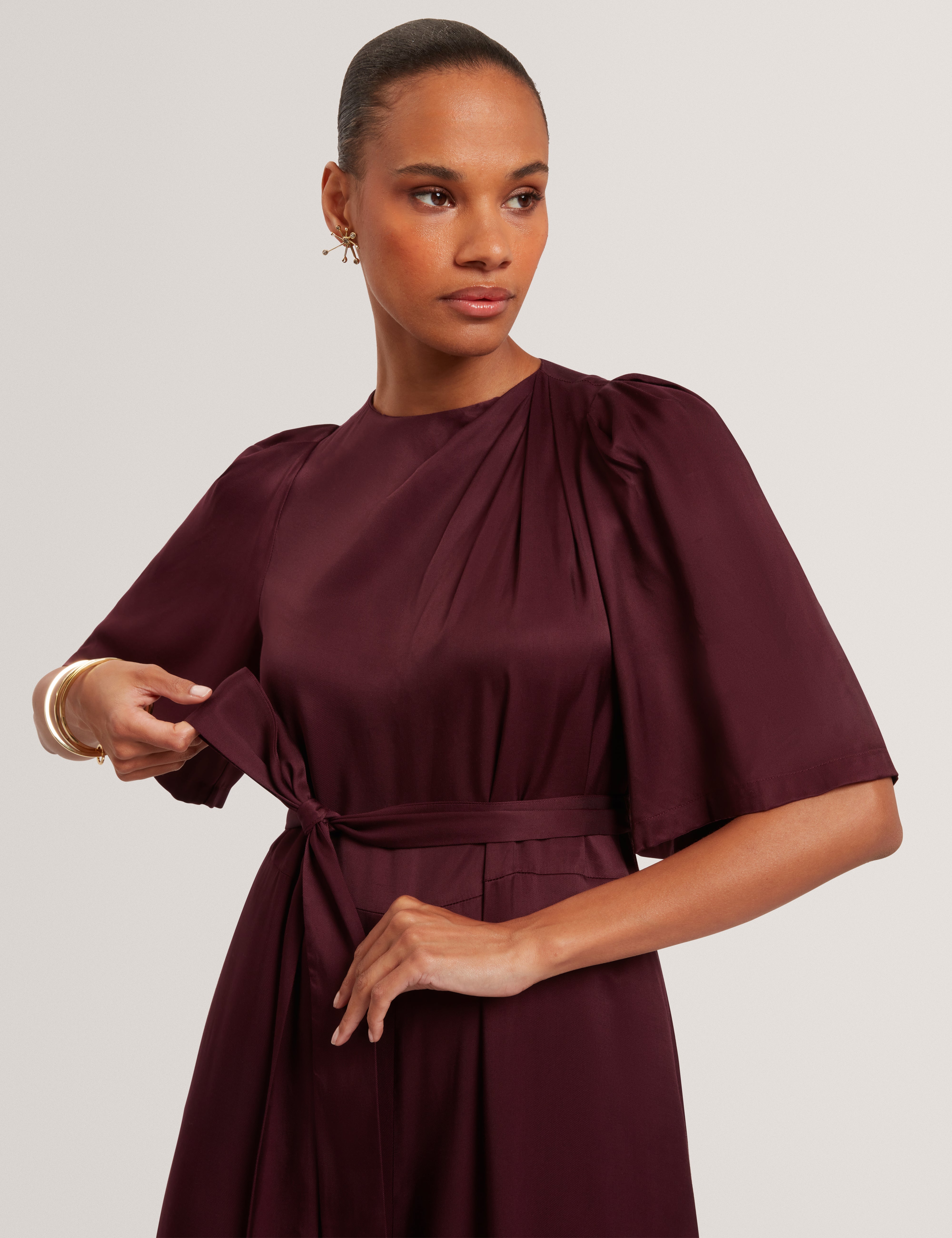 Taupa Drape Neck Wide Leg Jumpsuit Oxblood