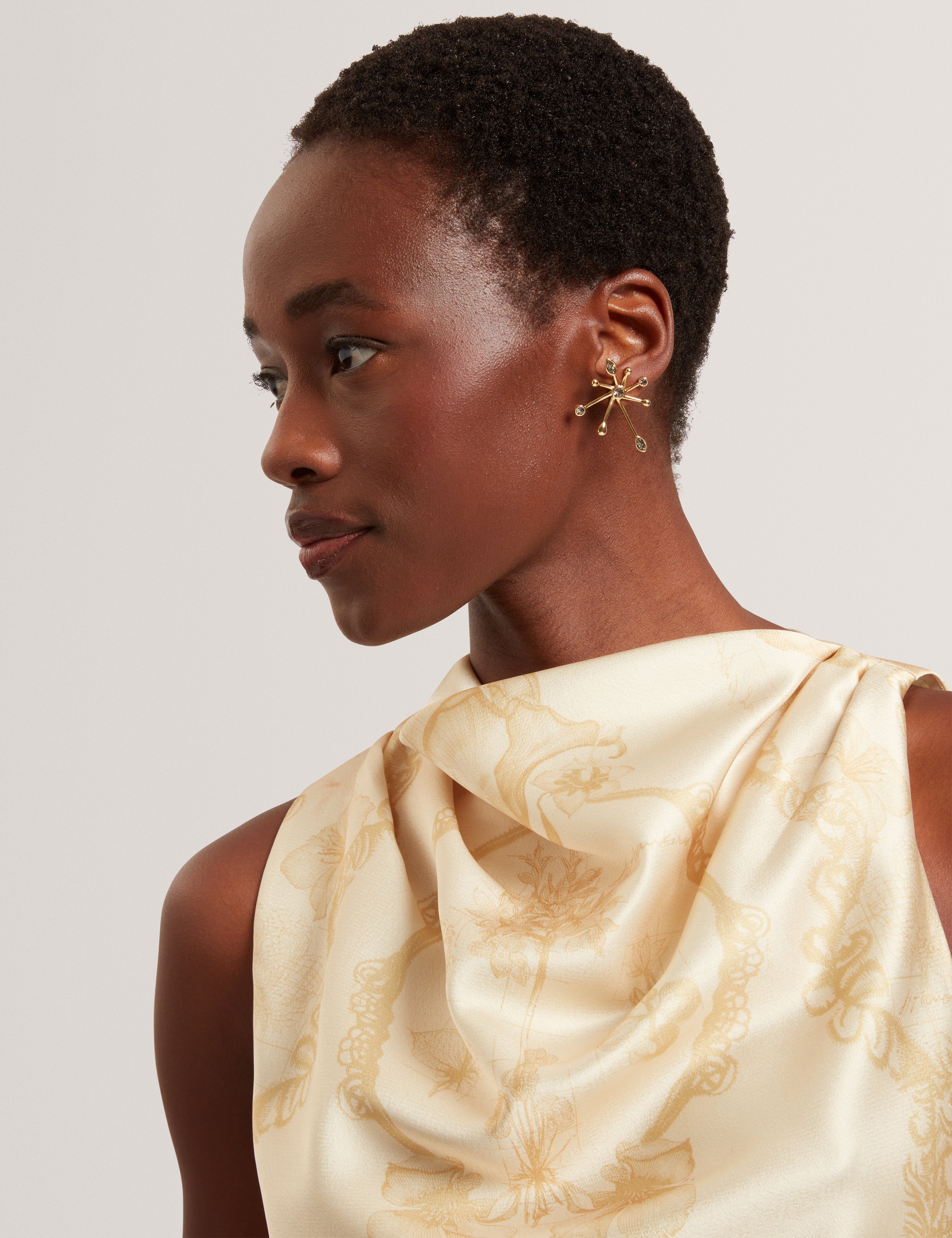 Cobla Print Sleeveless Drape Neck Top Lt-Yellow