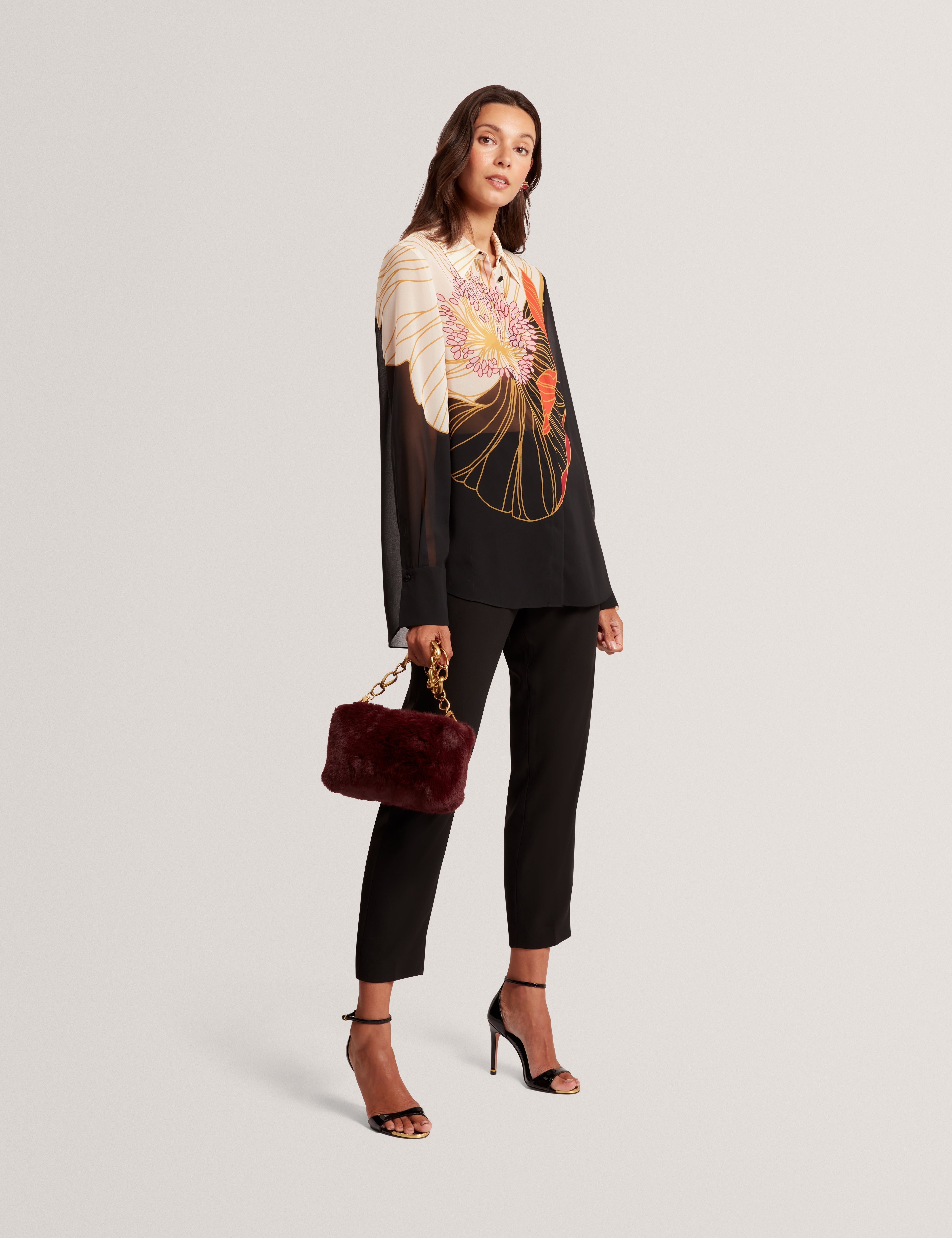 Nekeata Printed Long Line Shirt Black