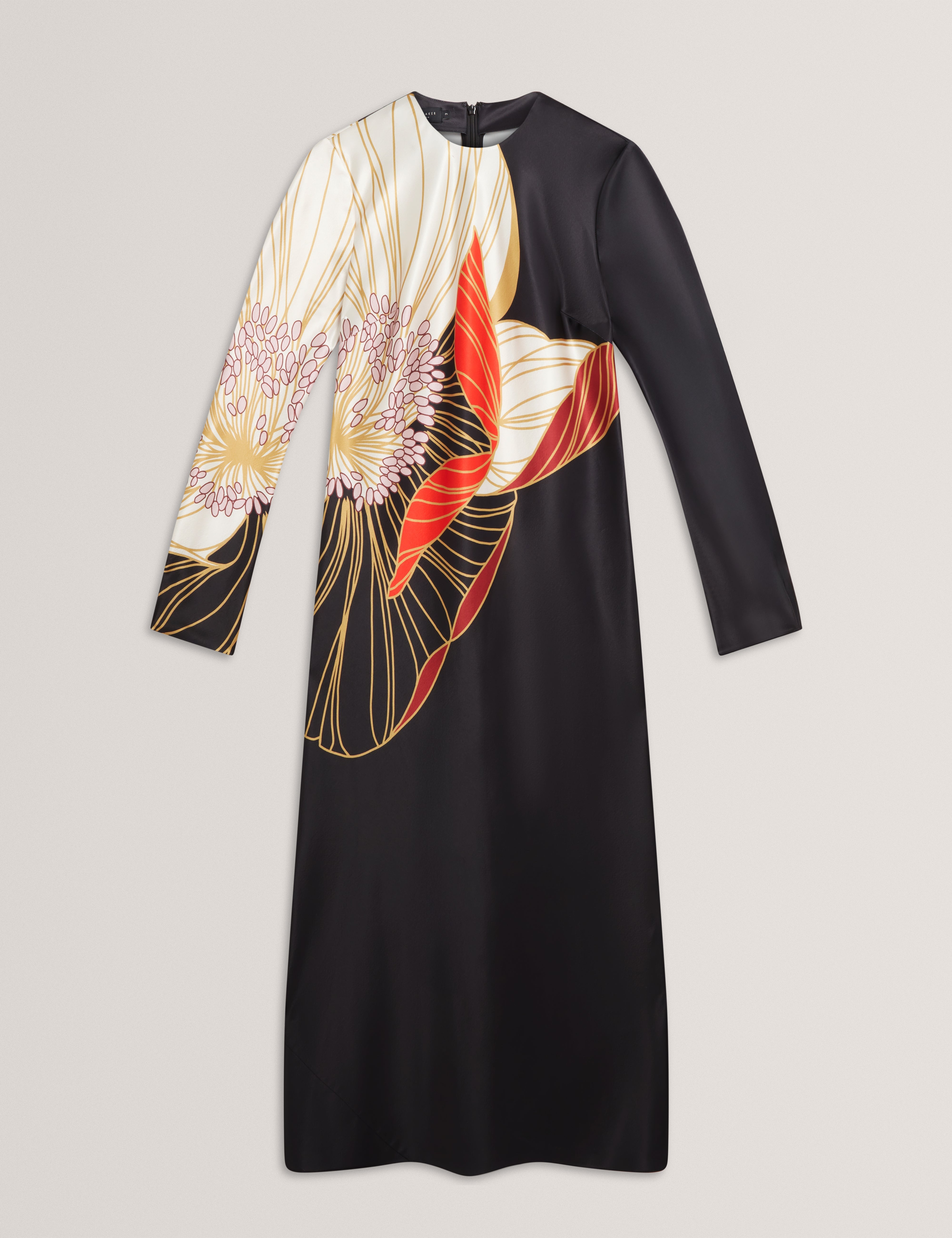 Ziara Print Long Sleeve Midi Dress Black