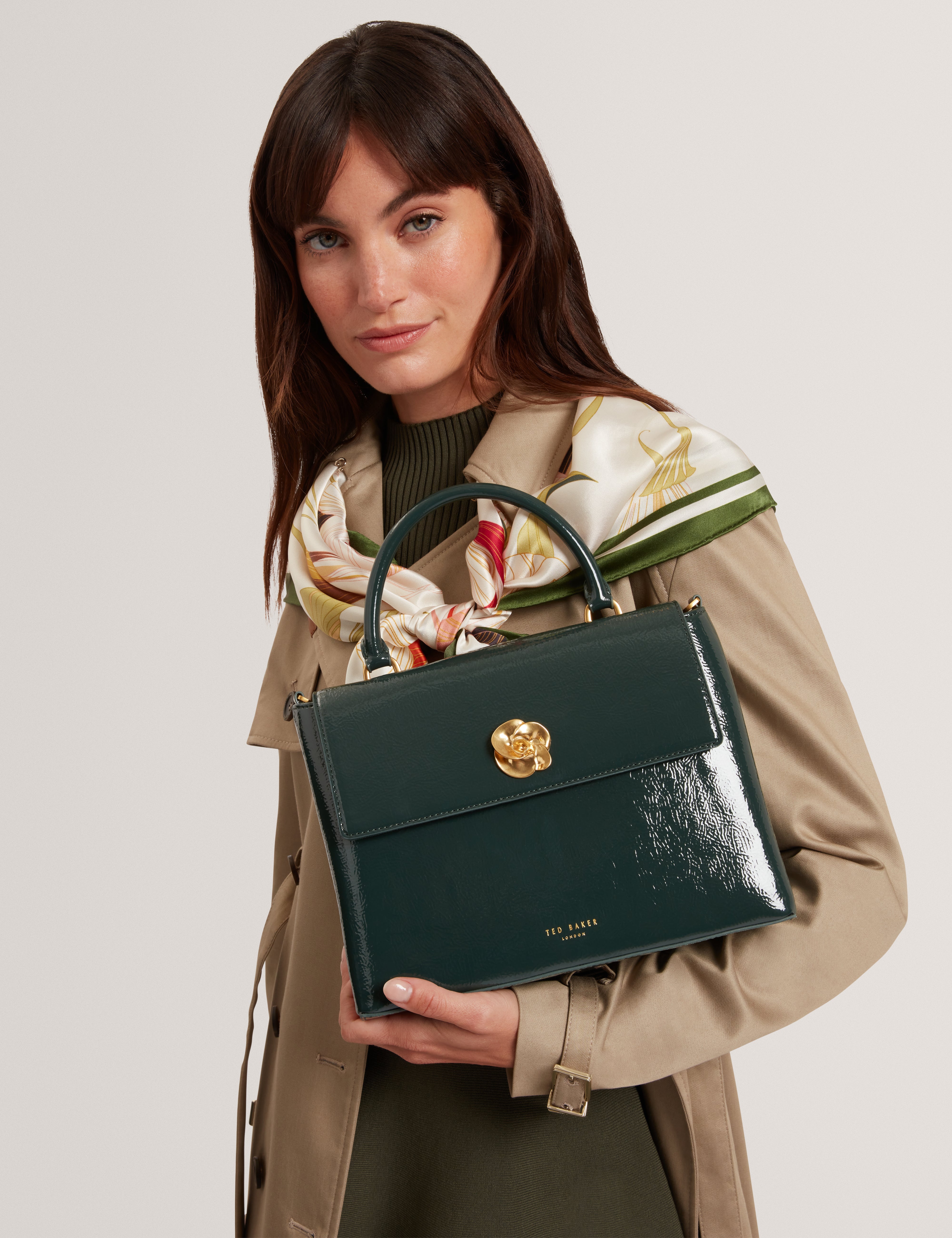 روزناو روز حقيبة متوسطة الحجم بمقبض علوي لون أخضر داكن