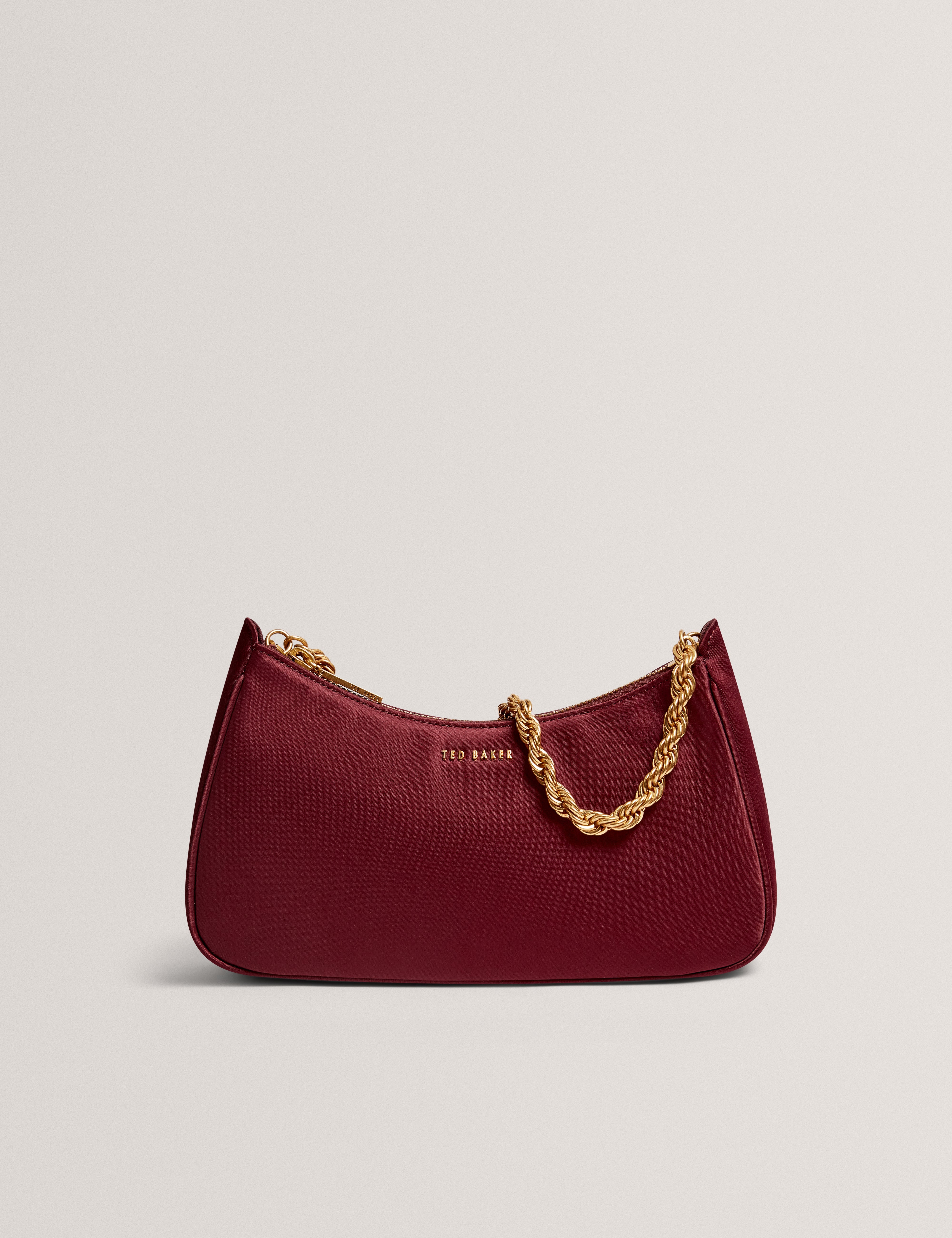 Agnise Chain Detail Satin Shoulder Bag Wine