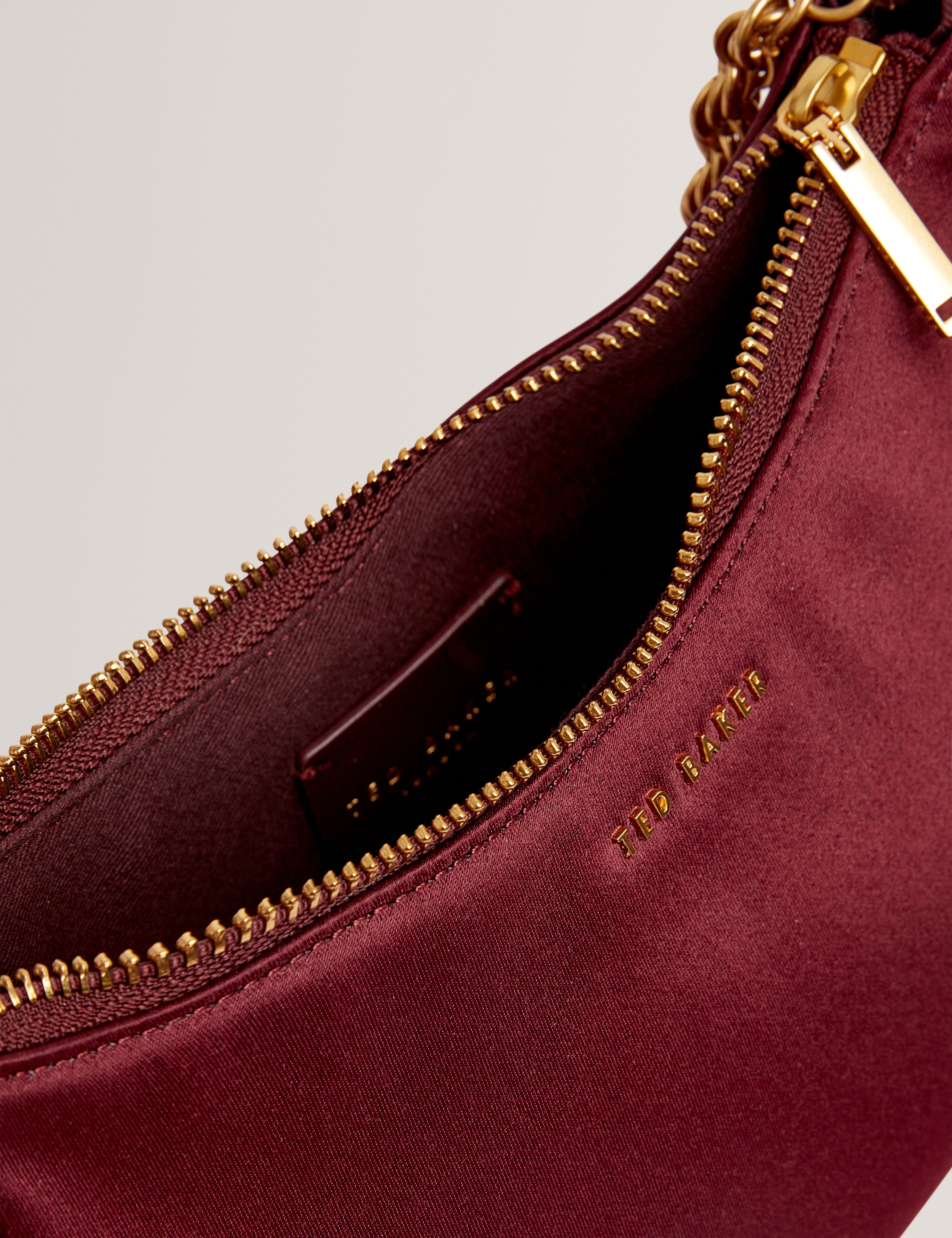 Agnise Chain Detail Satin Shoulder Bag Wine