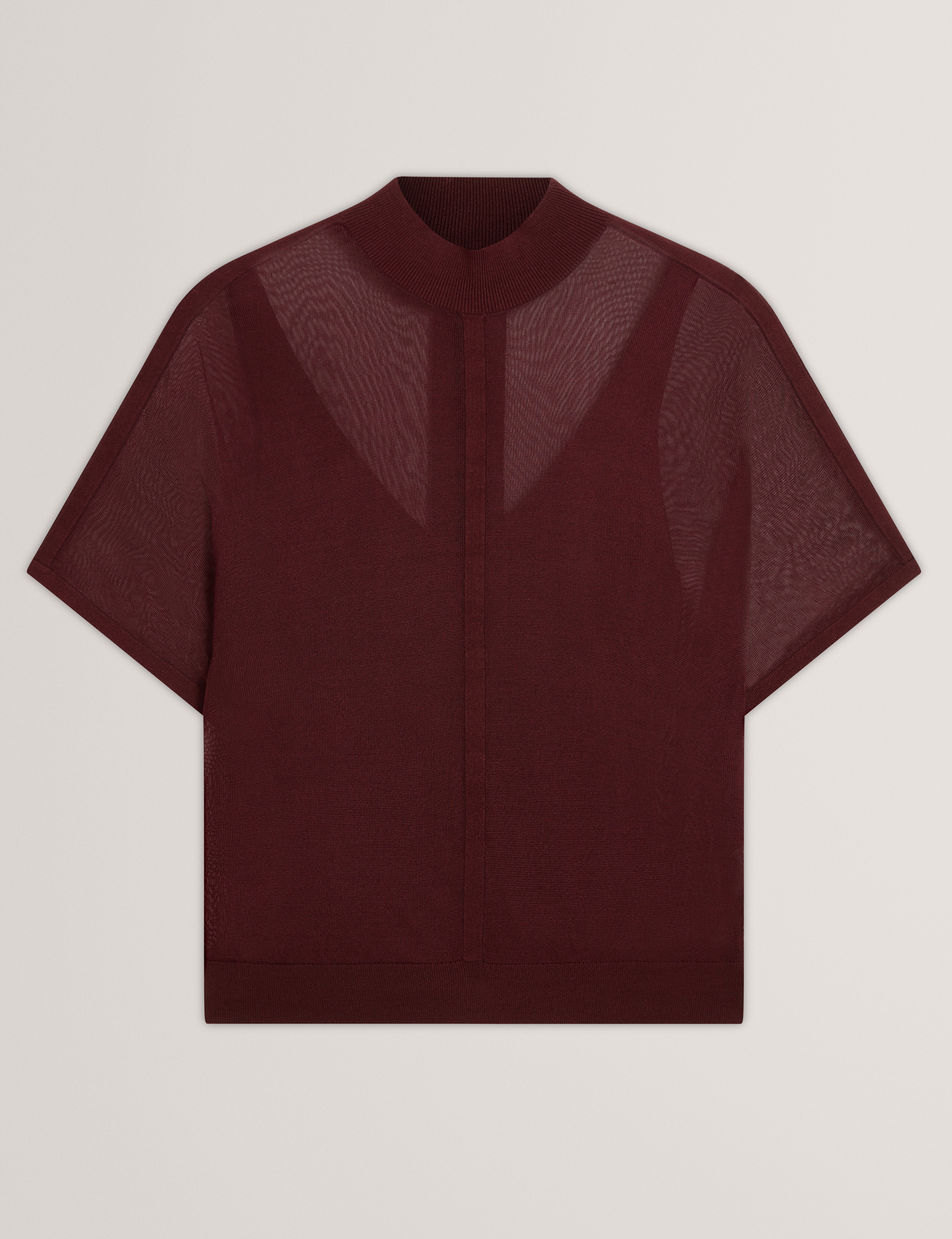 Ibissa Knitted Top With Sheer Detailing Oxblood