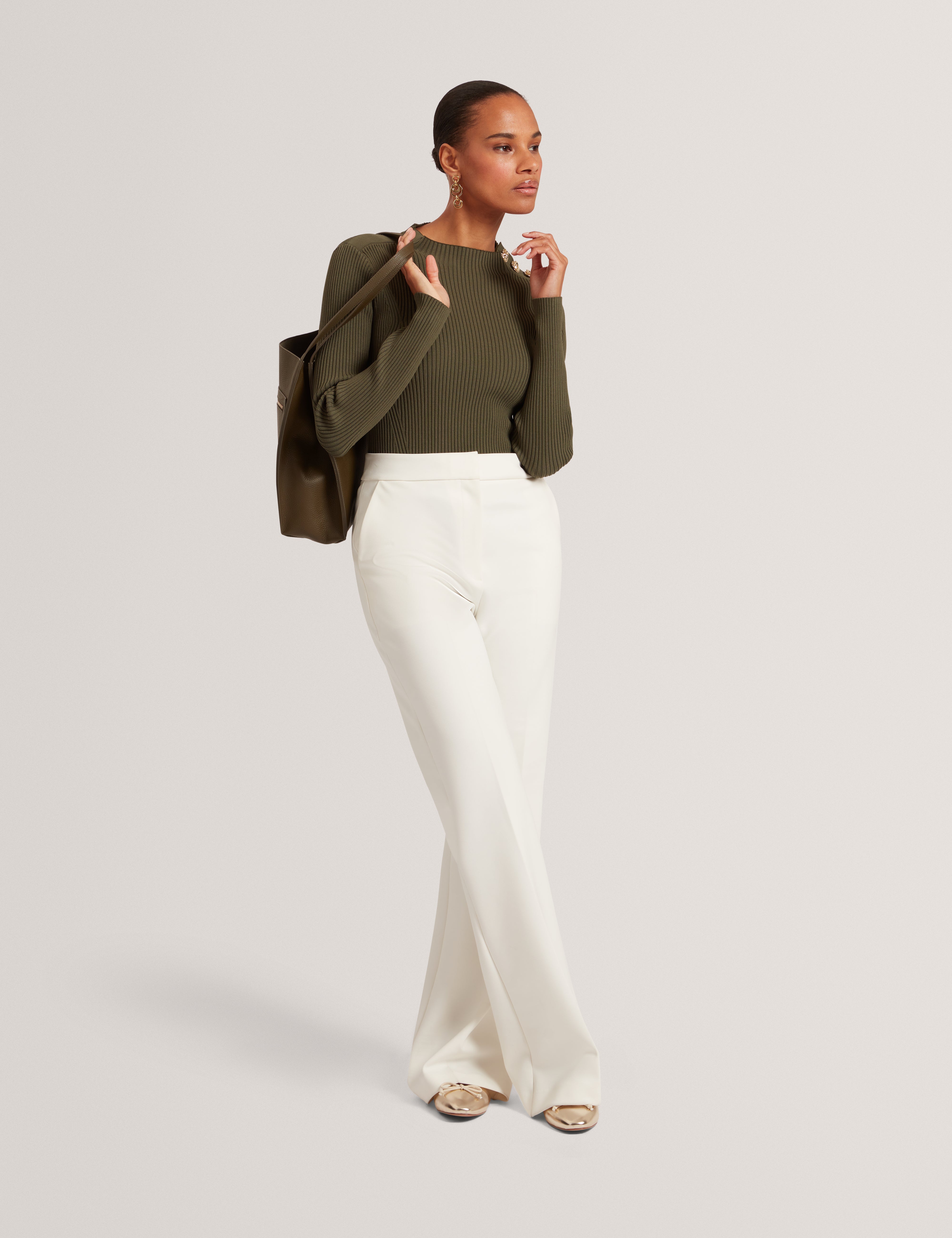 Bleana Rose Button Detail Long Sleeve Knitted T Dk-Green