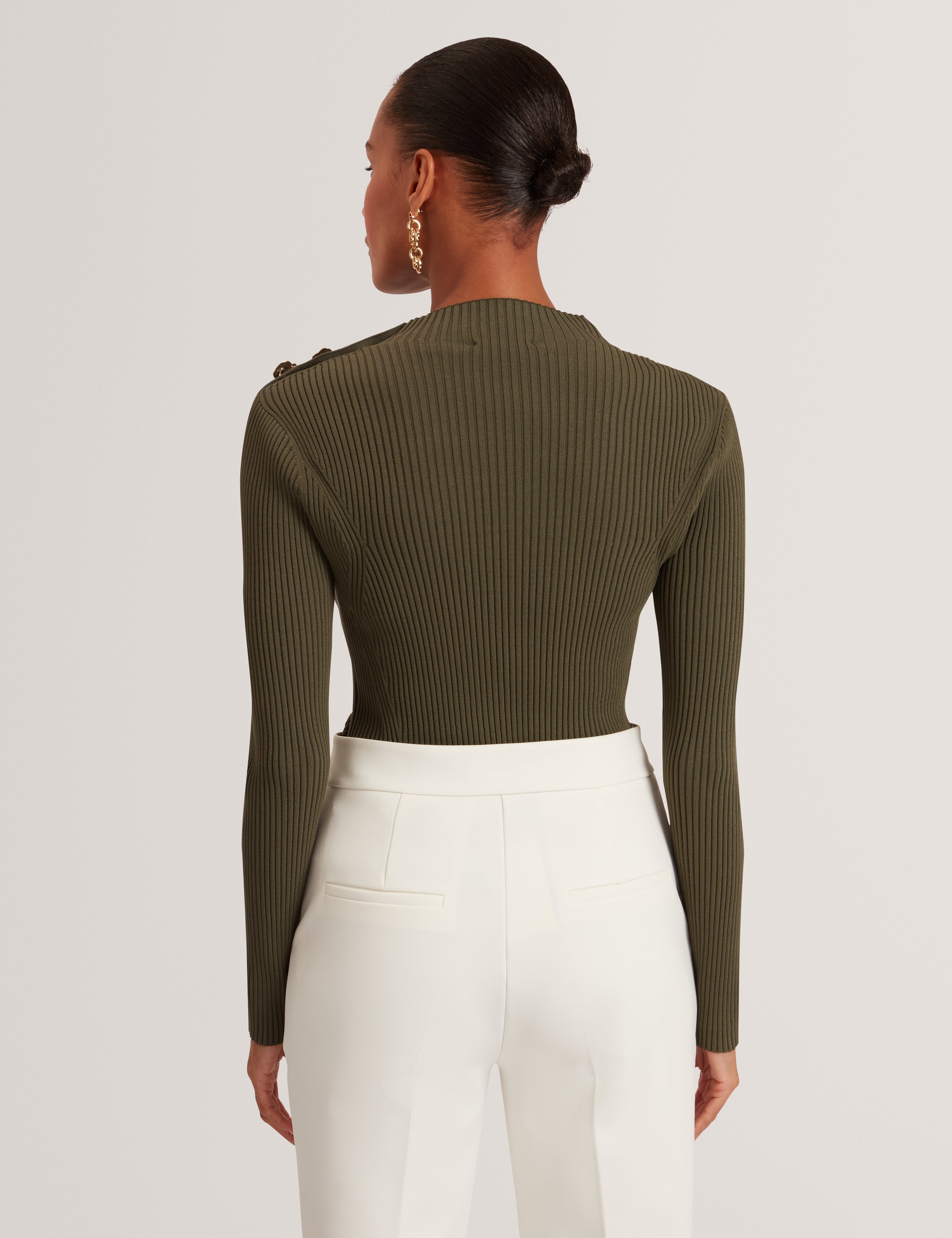 Bleana Rose Button Detail Long Sleeve Knitted T Dk-Green