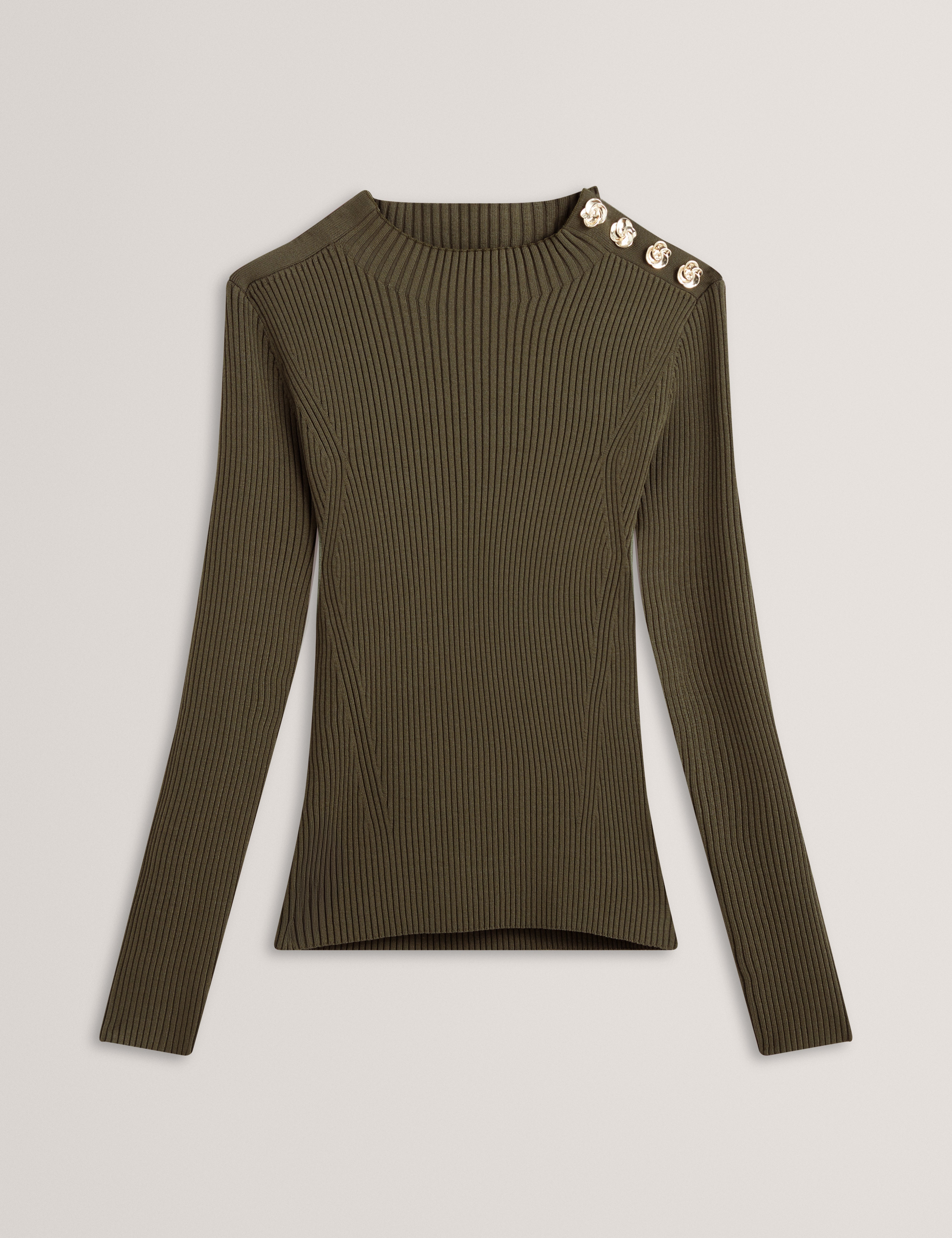 Bleana Rose Button Detail Long Sleeve Knitted T Dk-Green
