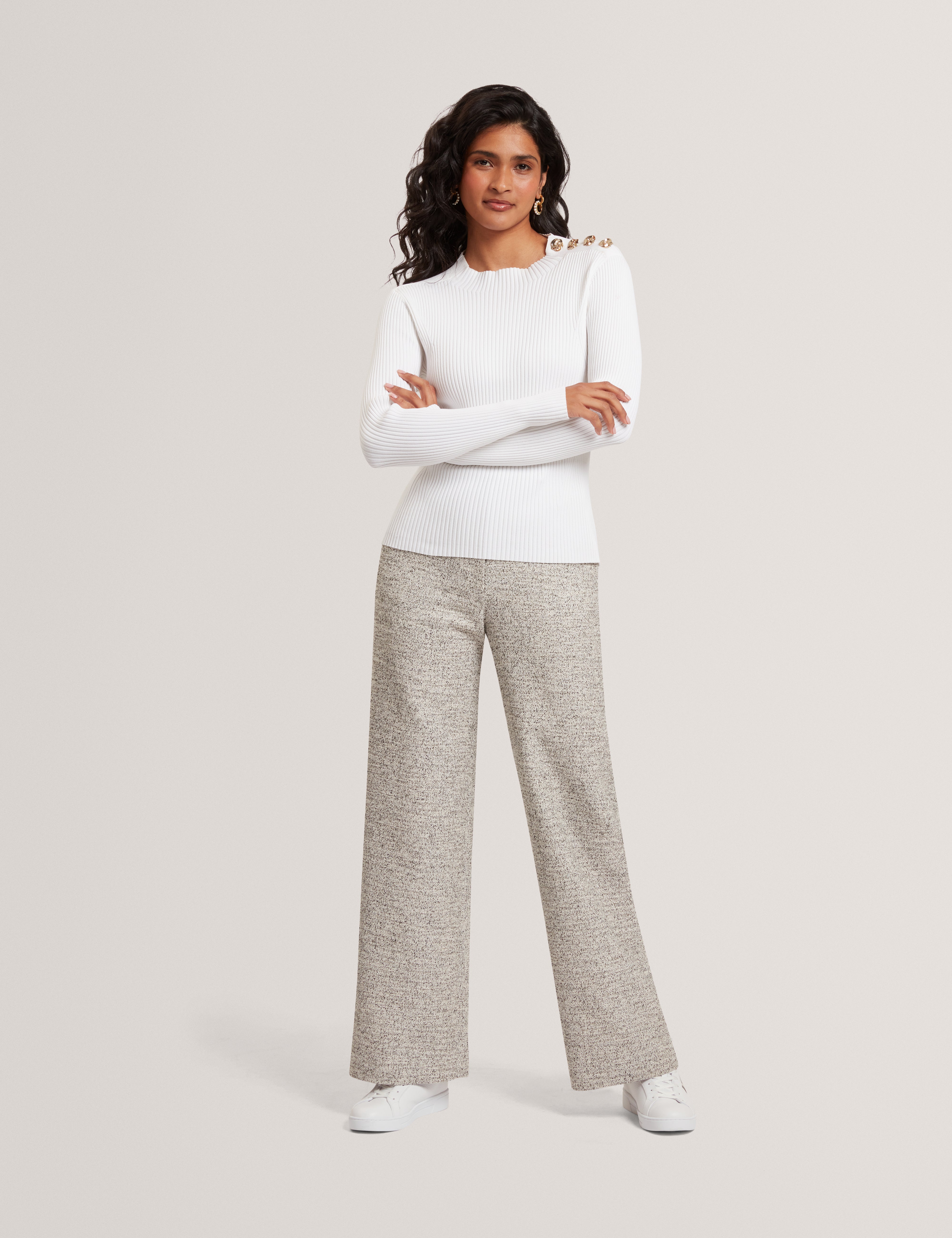 Bleana Rose Button Detail Long Sleeve Knitted T Ivory