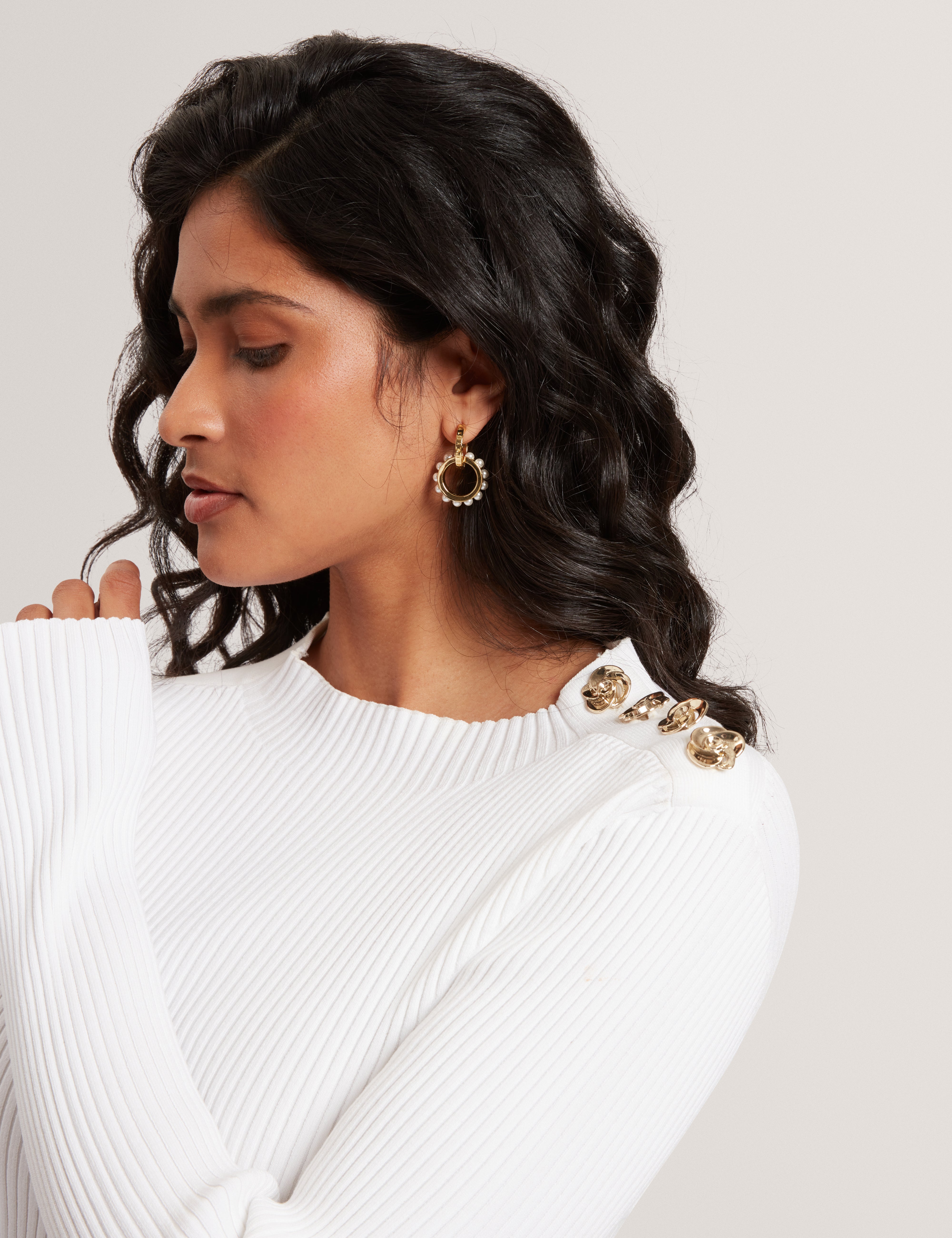Bleana Rose Button Detail Long Sleeve Knitted T Ivory