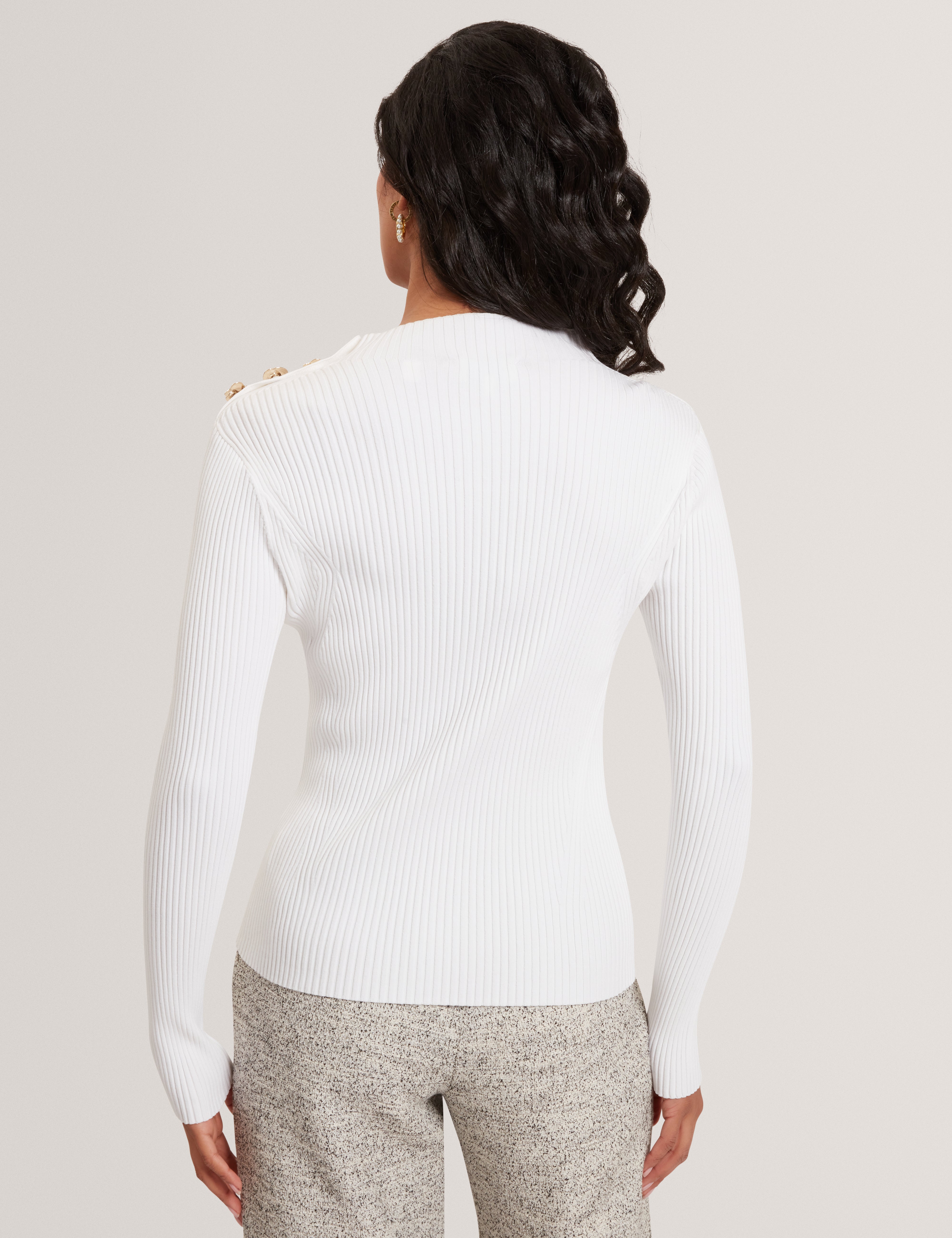 Bleana Rose Button Detail Long Sleeve Knitted T Ivory