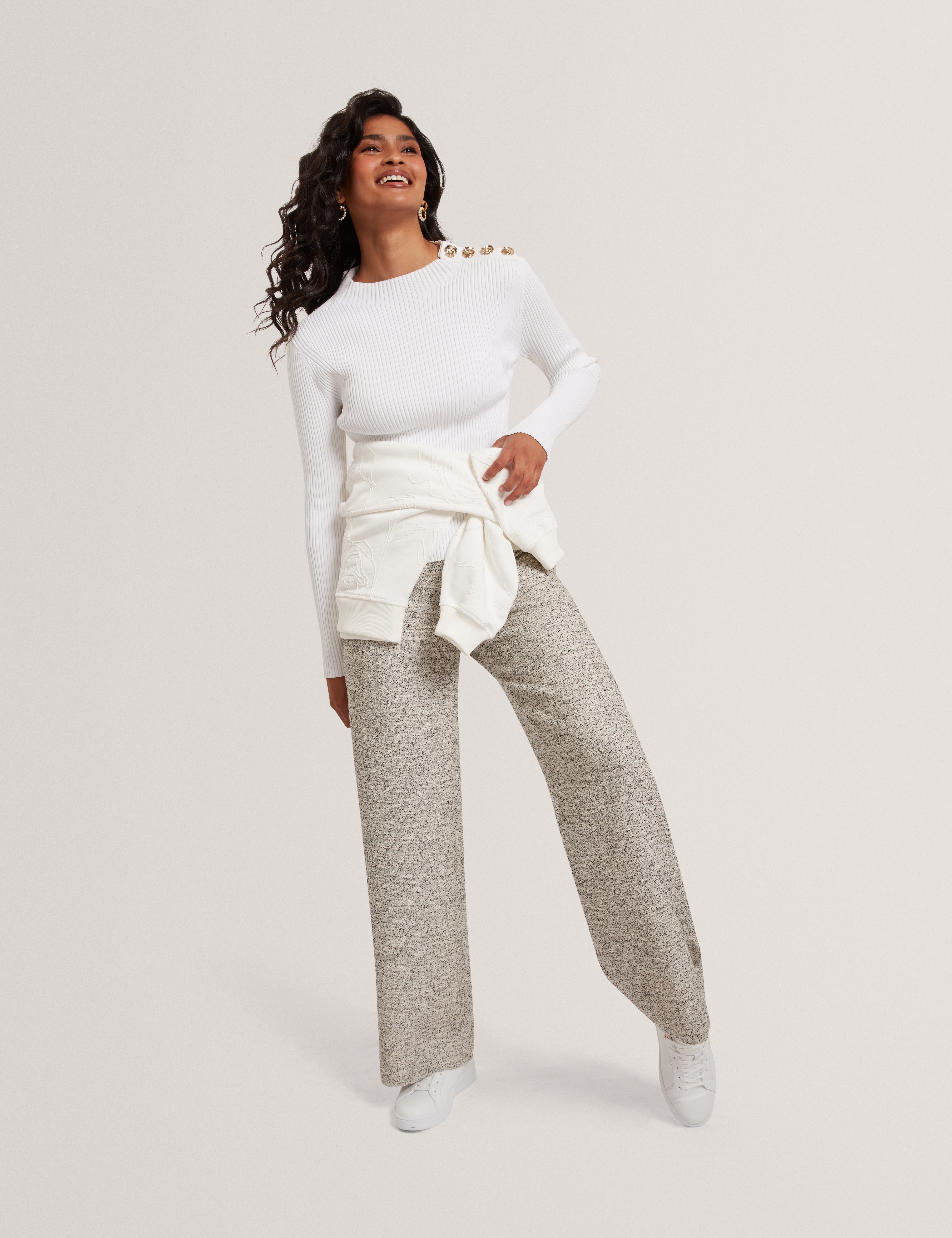 Bleana Rose Button Detail Long Sleeve Knitted T Ivory