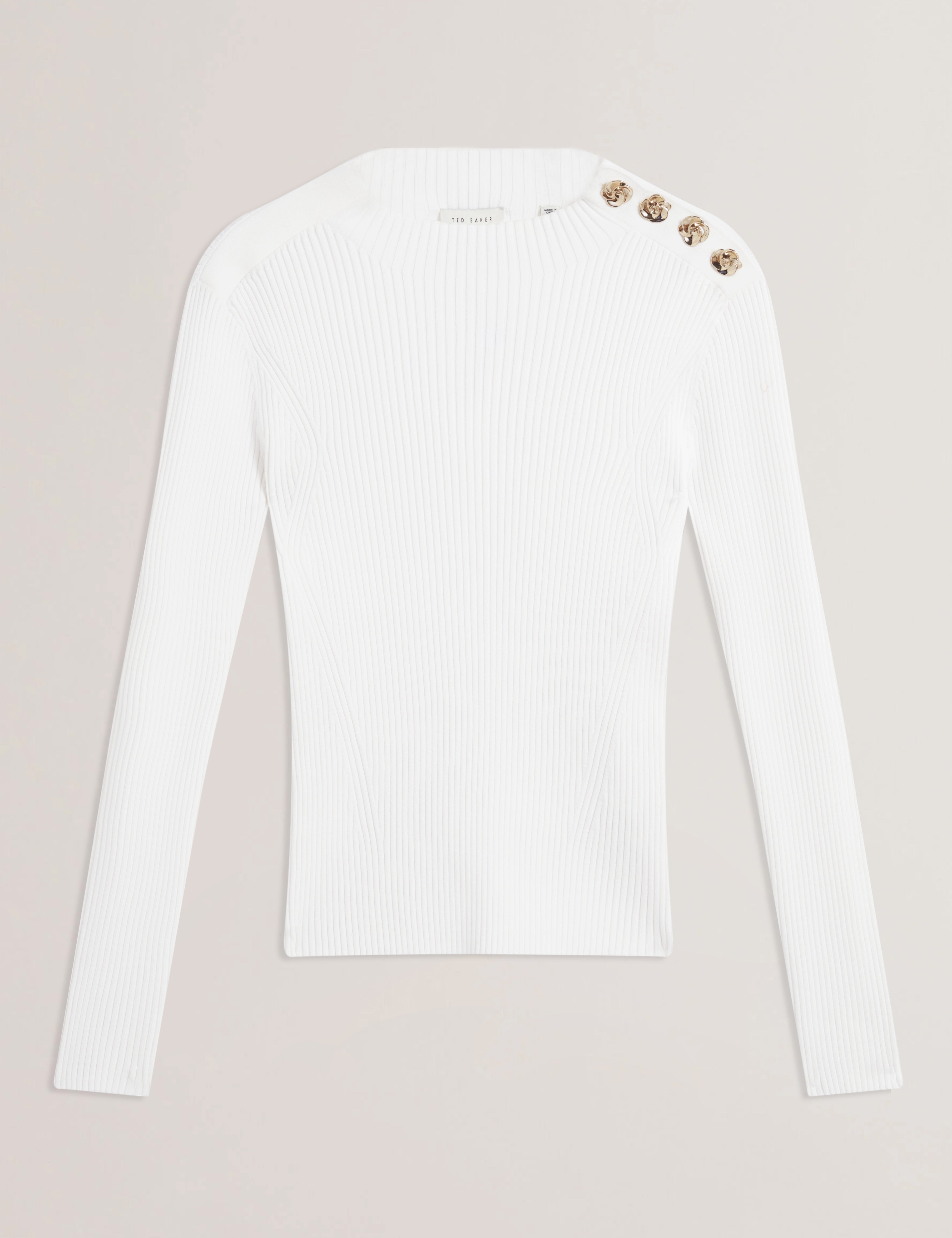 Bleana Rose Button Detail Long Sleeve Knitted T Ivory