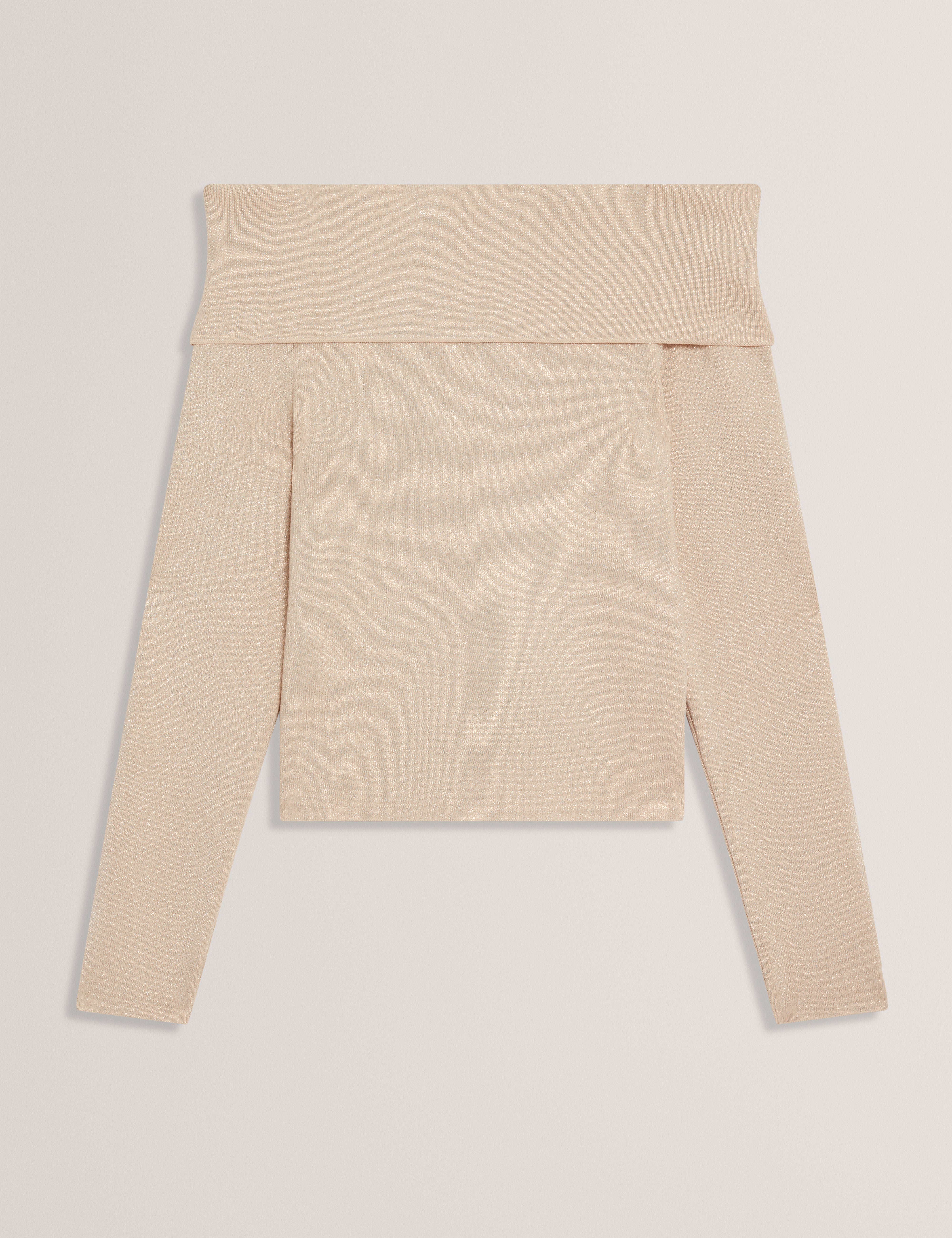 لايتشي كنزة بأكتاف مكشوفة وقماش لامع لون بيج