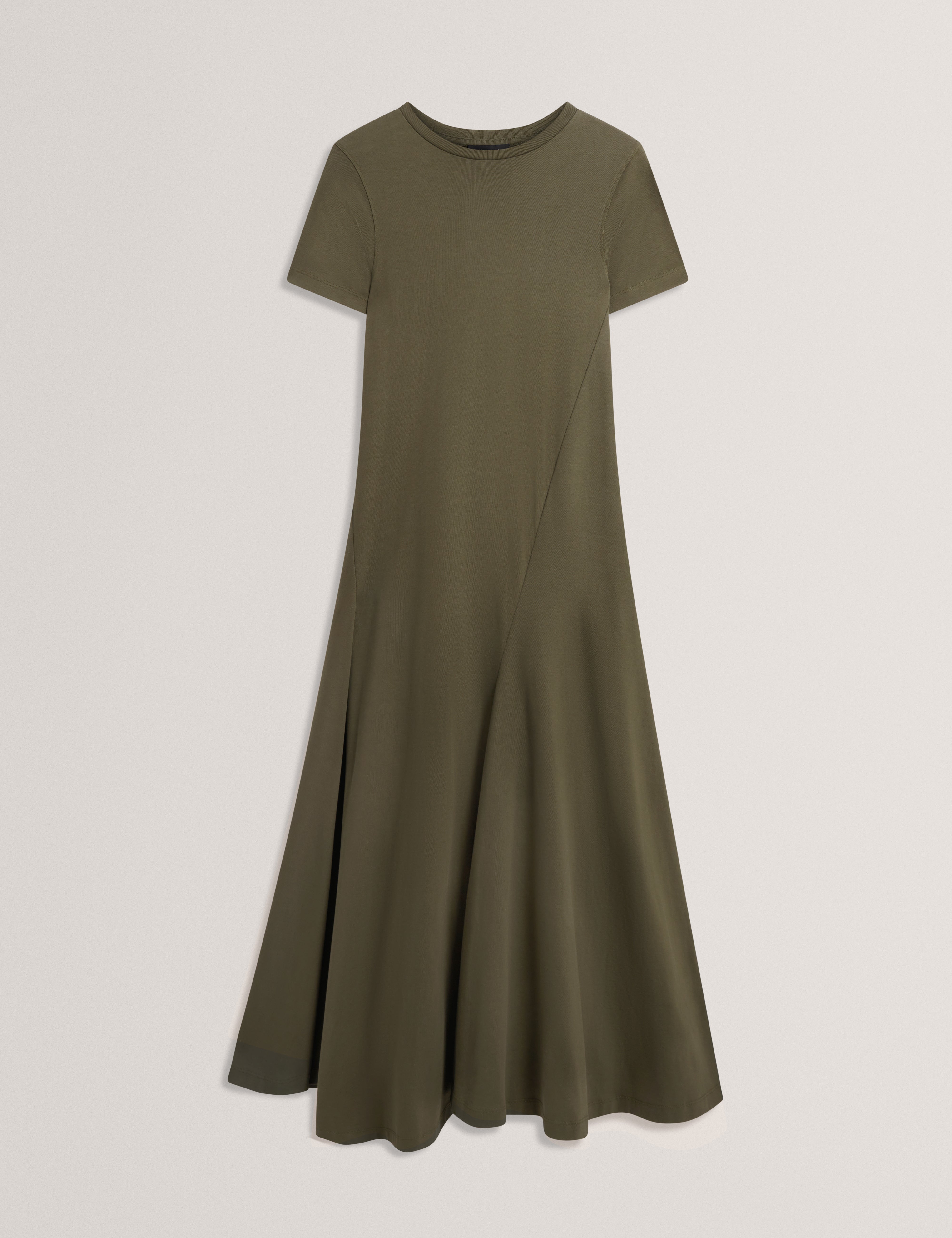 فوسيا فستان ميدي جيرسيه بأكمام قصيرة لون أخضر داكن