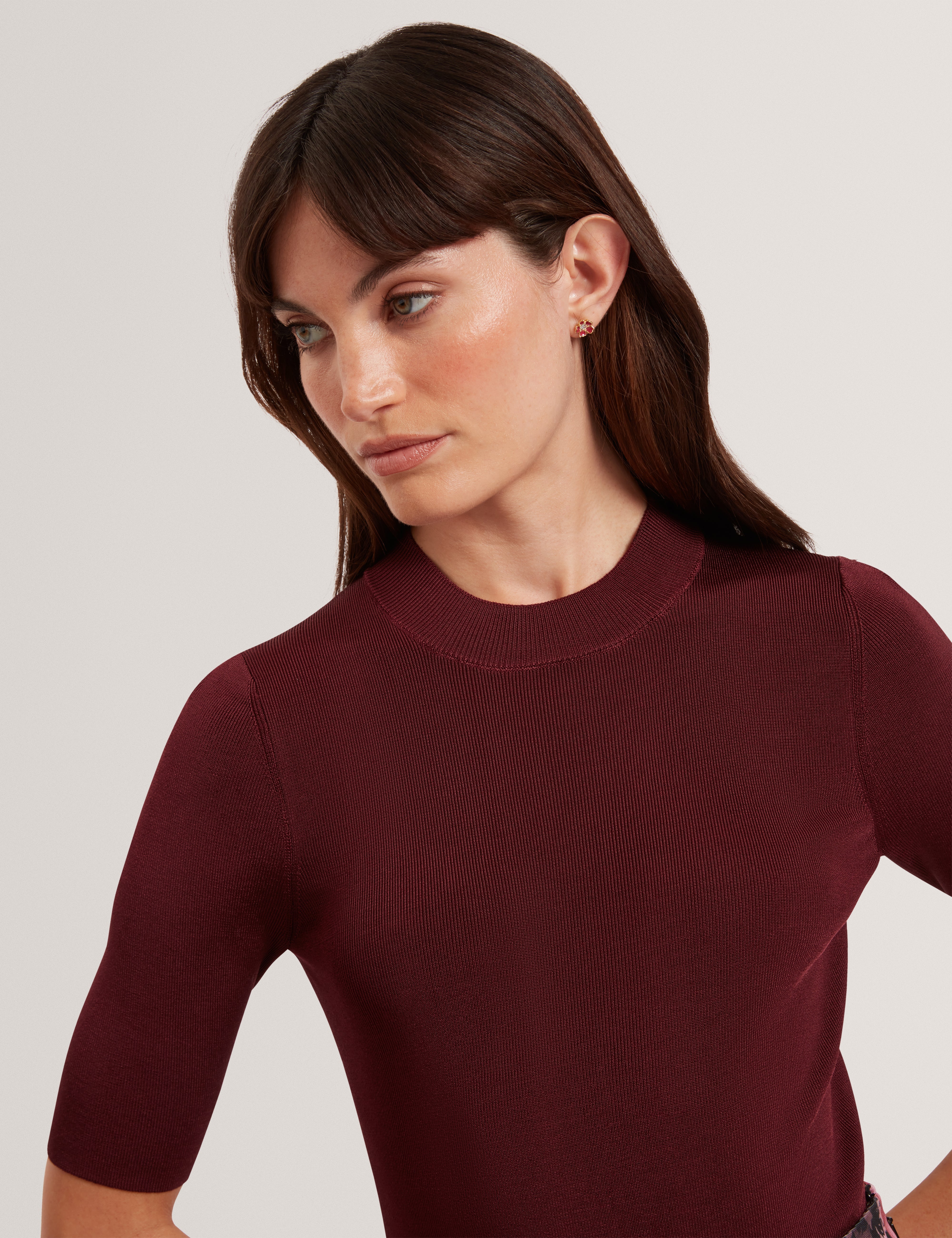 Felixia Knitted Half Sleeve Tee Maroon