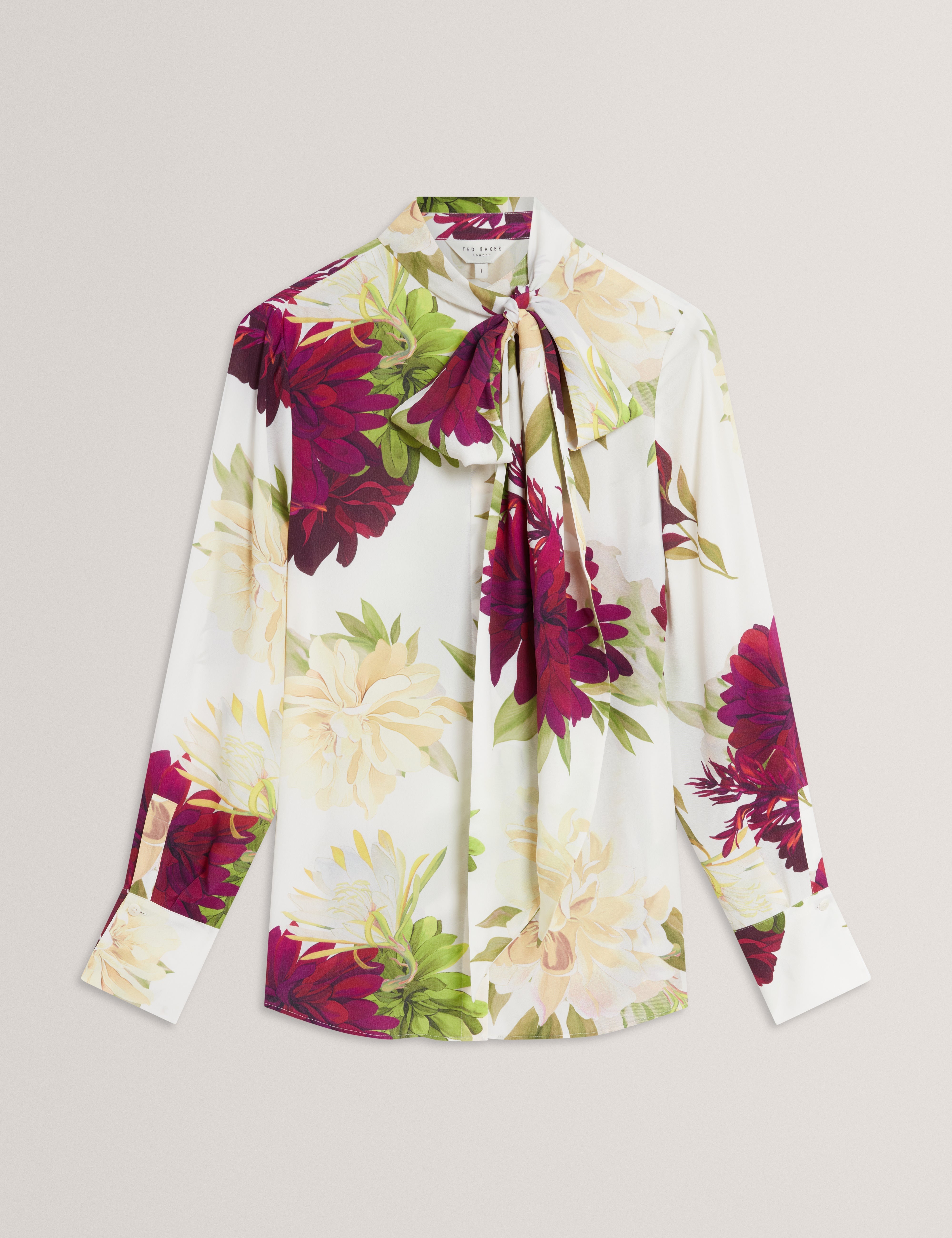 مارزينا بلوزة مطبّعة بأكمام طويلة لون عاجي