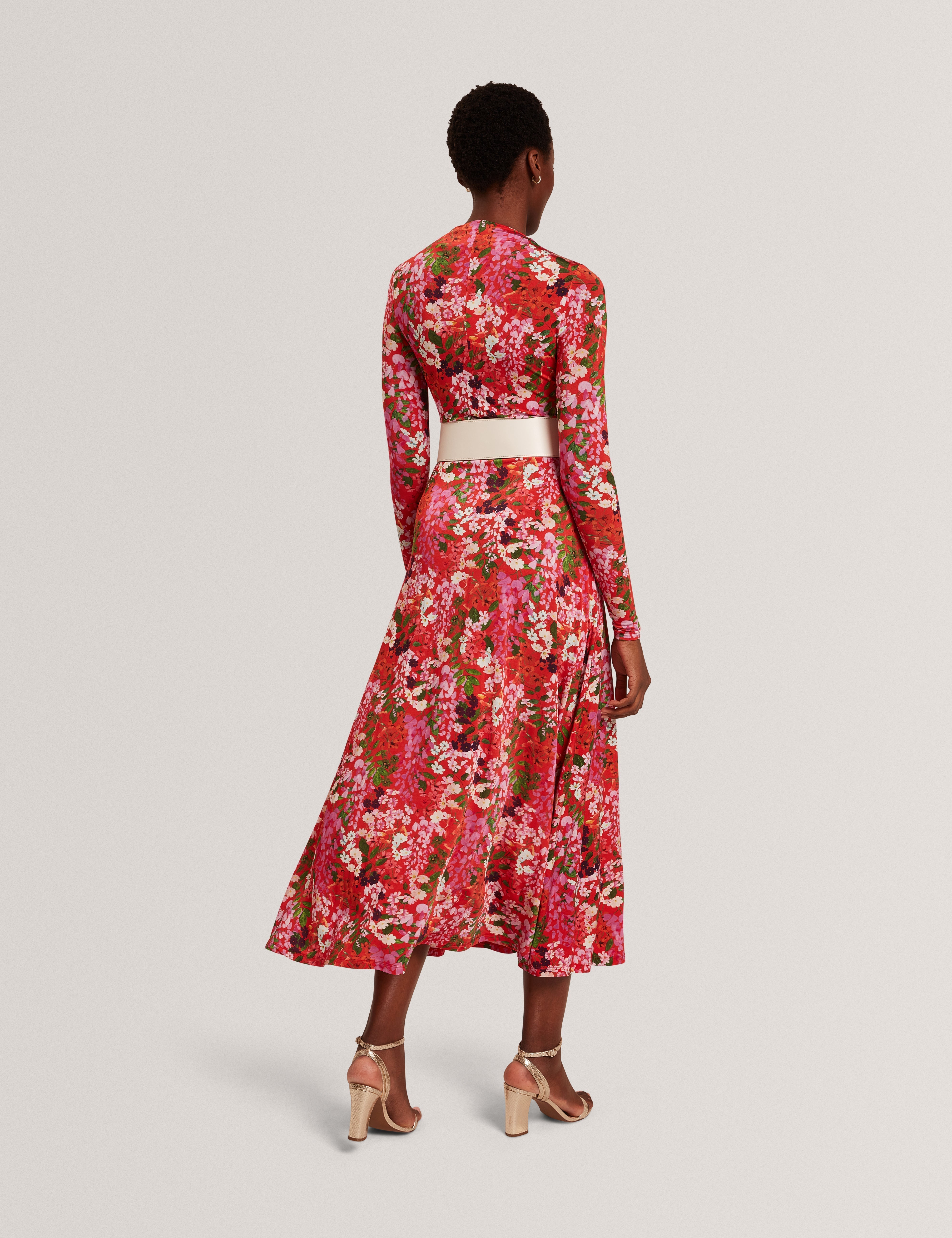 Roksane Slinky Jersey Printed Midi Dress Red