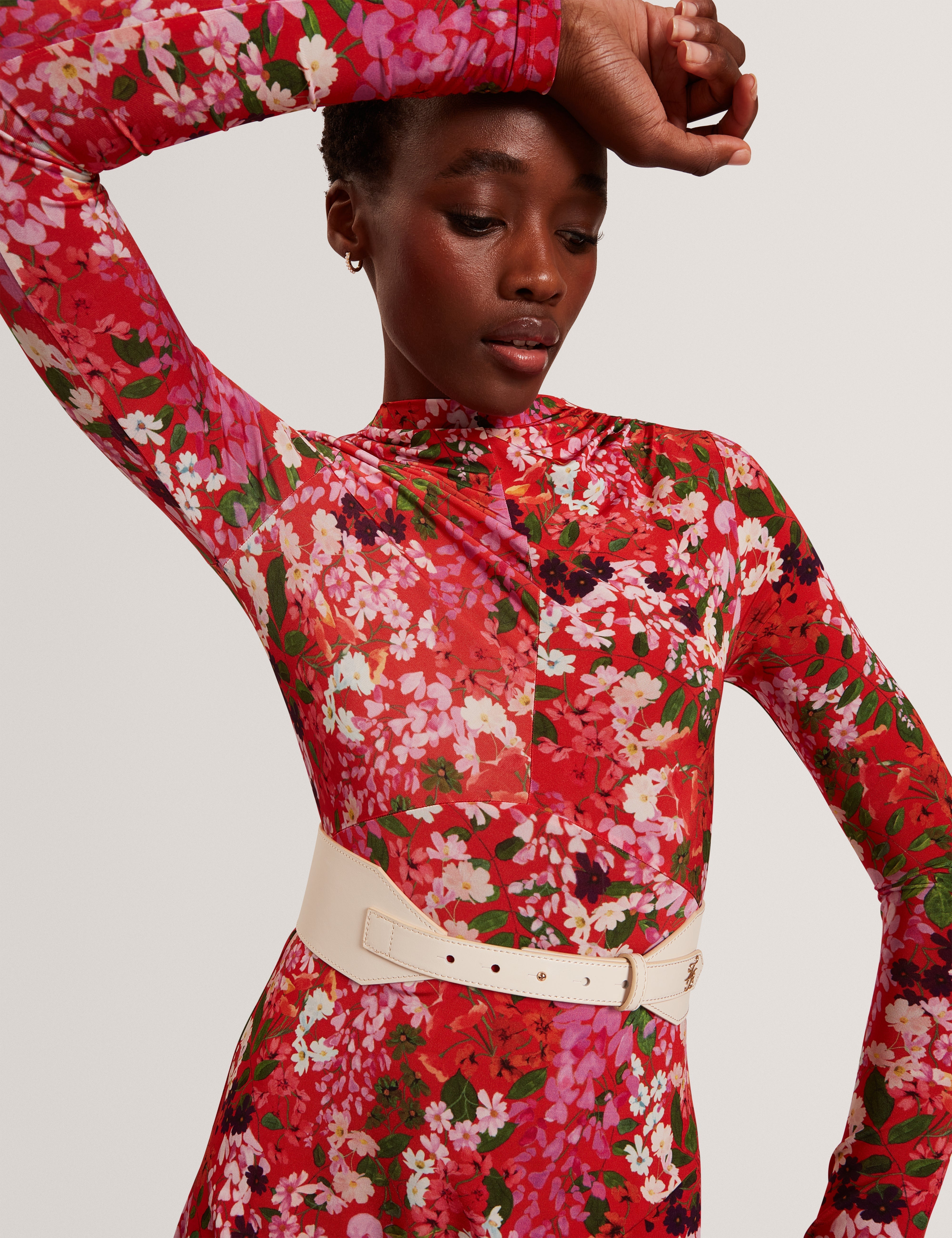 Roksane Slinky Jersey Printed Midi Dress Red
