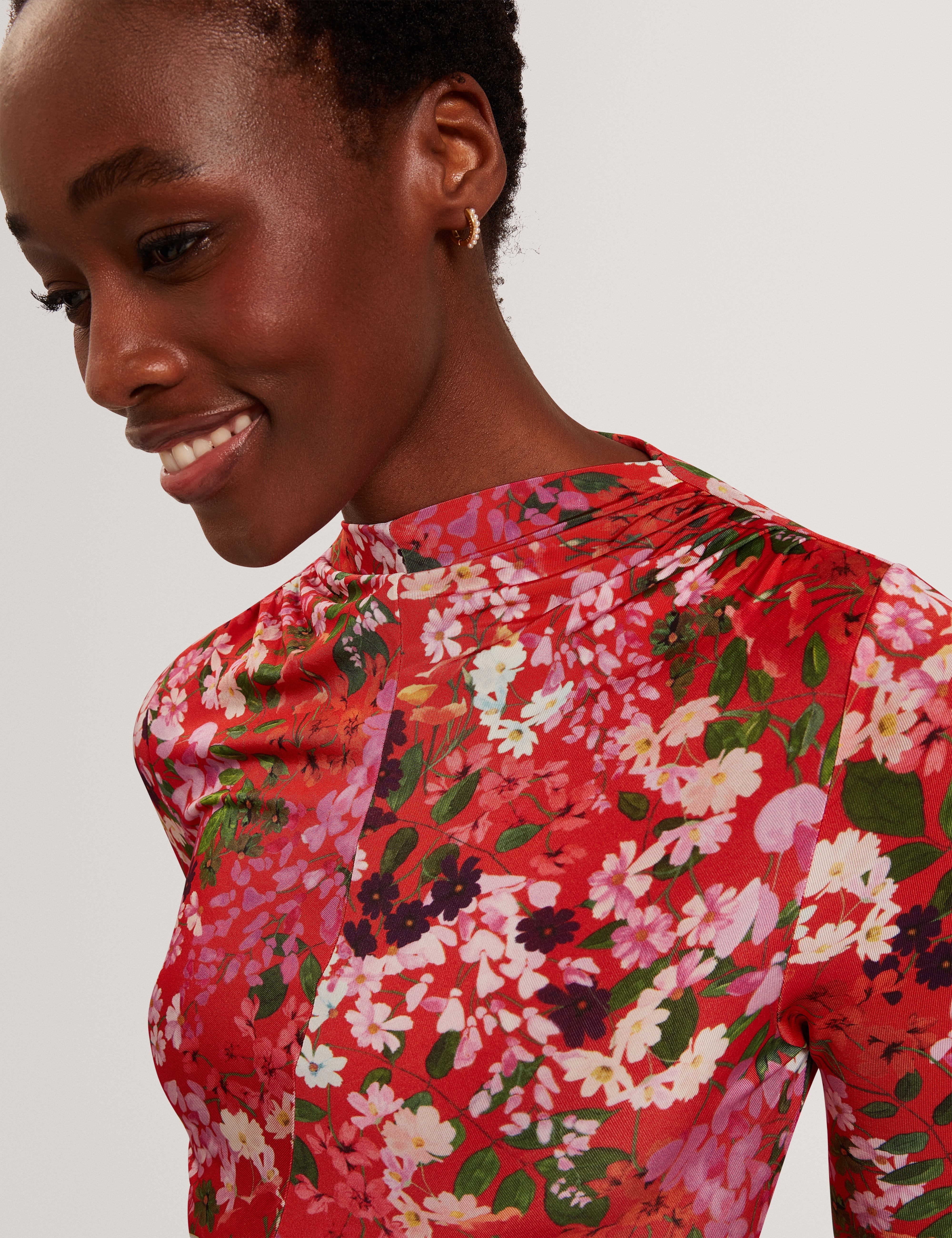 Roksane Slinky Jersey Printed Midi Dress Red