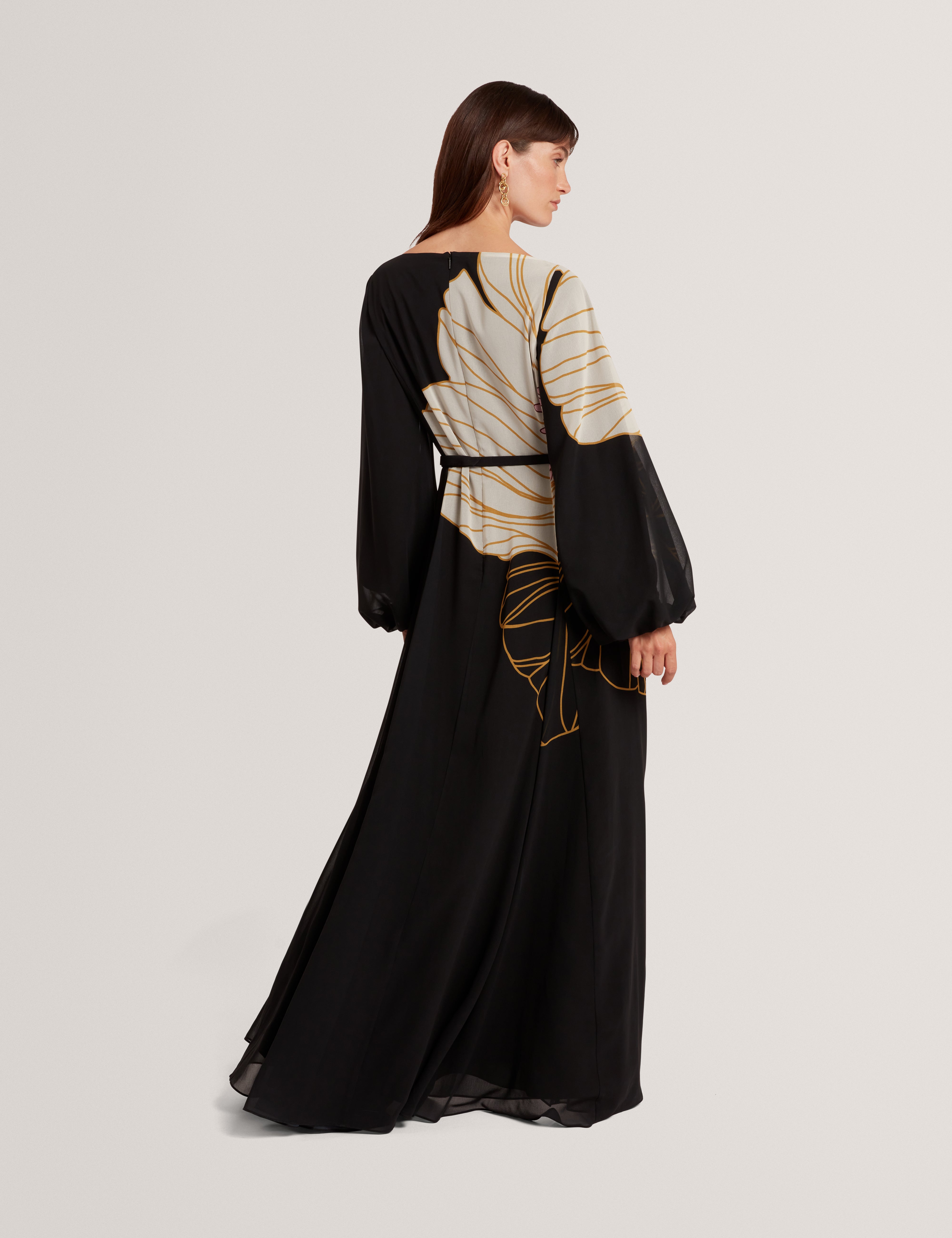 Cammeli Long Sleeve Printed Maxi Dress Black - Main Image