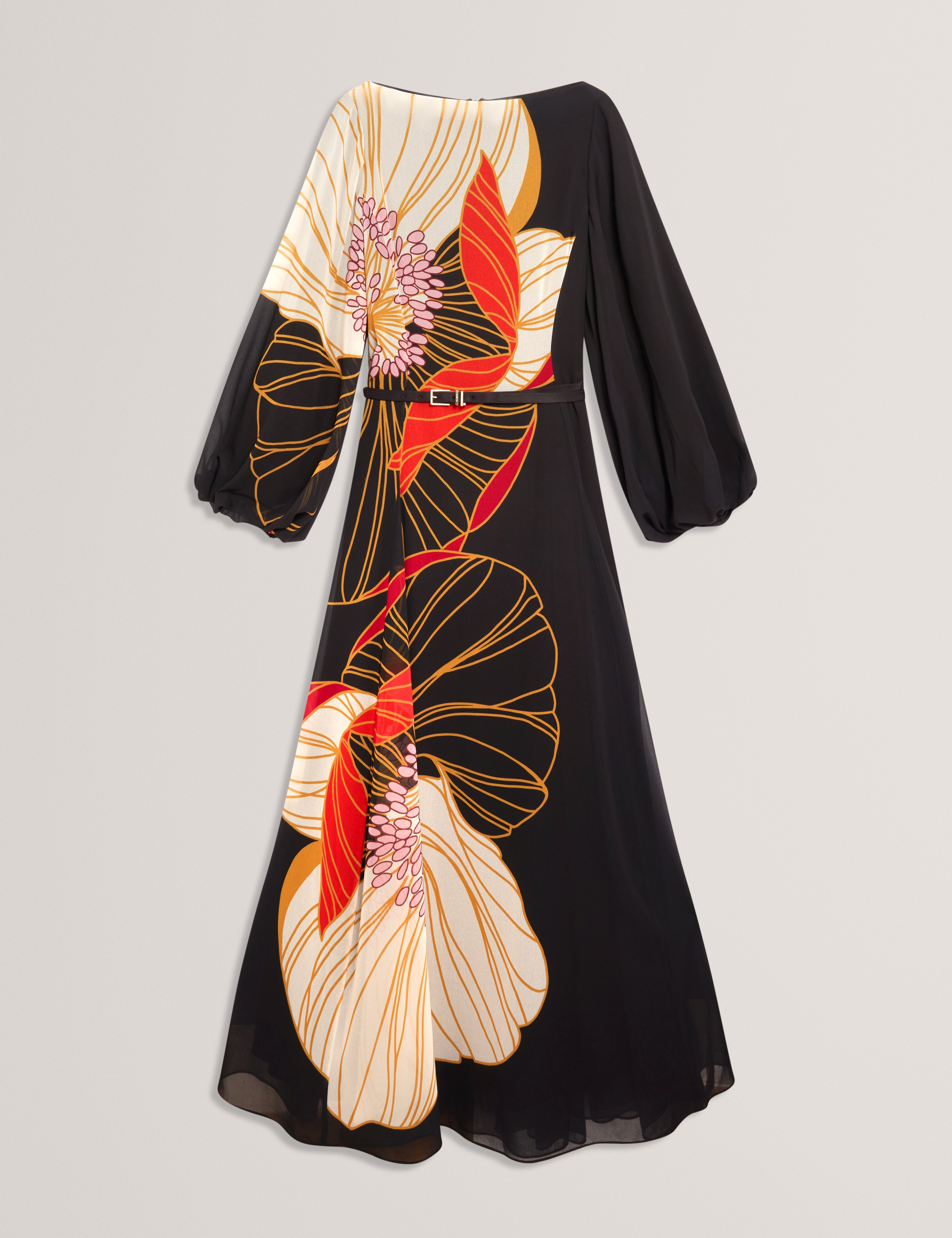 Cammeli Long Sleeve Printed Maxi Dress Black