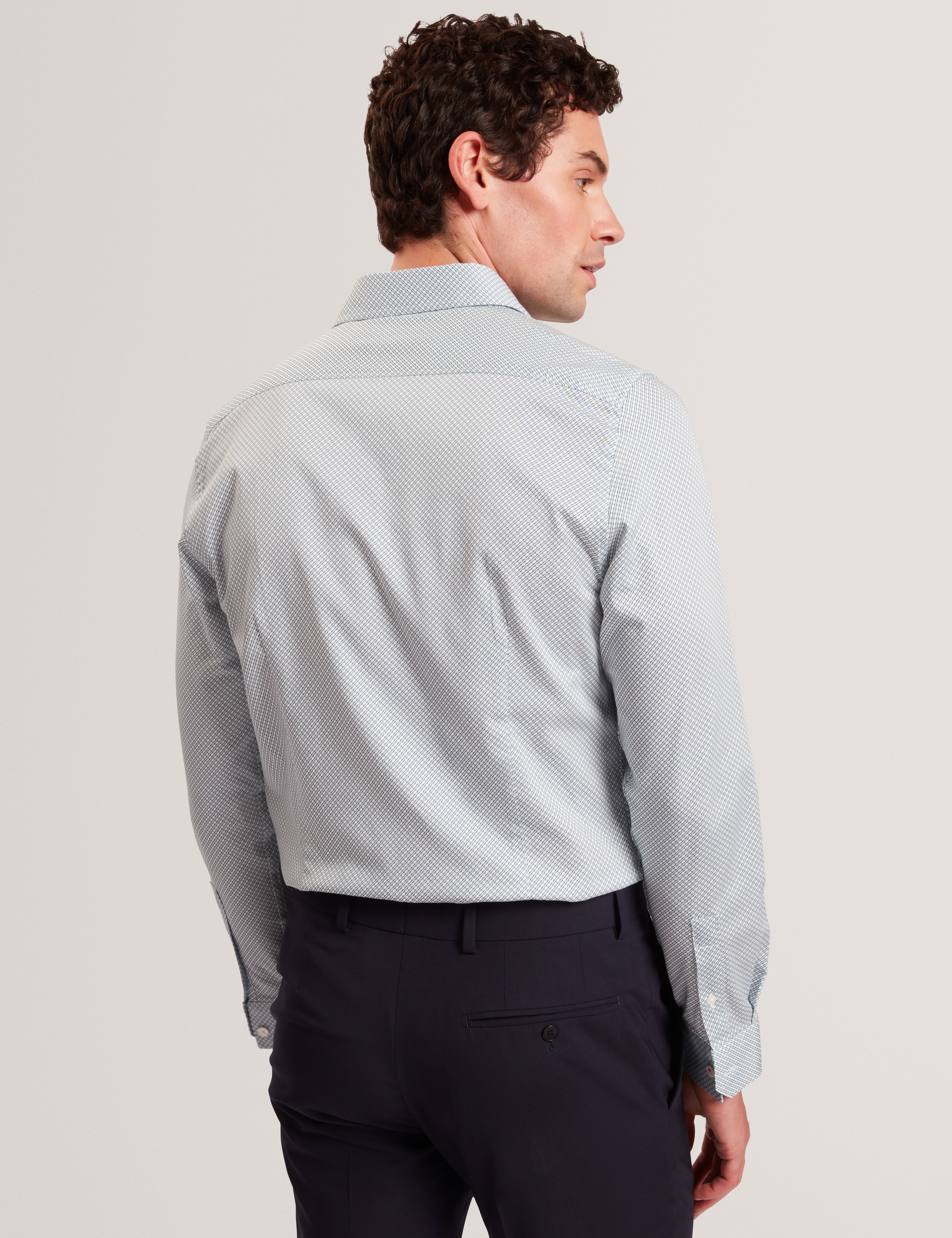 Olweno Long Sleeve Slim Fit Geo Print Shirt Lt-Blue