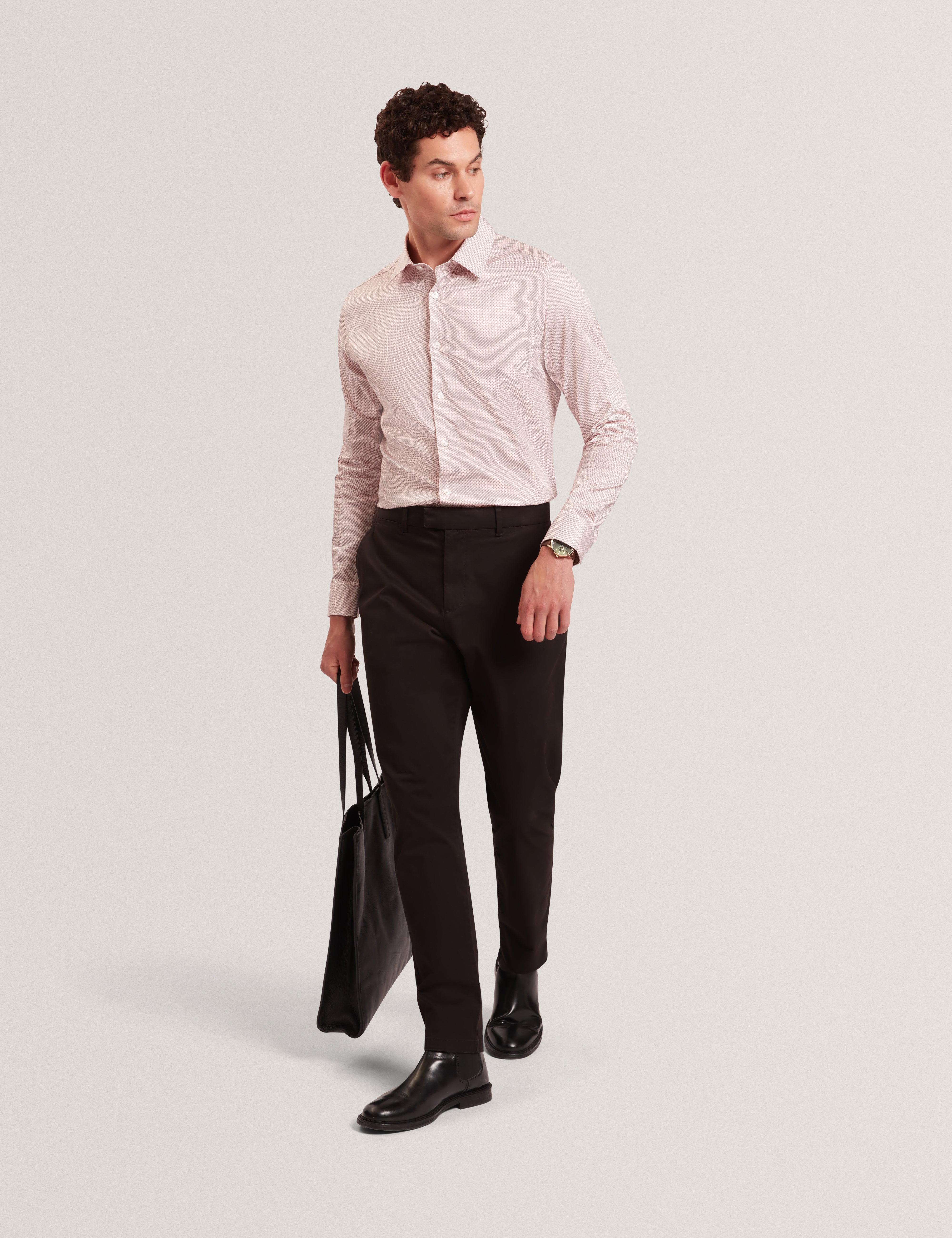 Olweno Long Sleeve Slim Fit Geo Print Shirt Lt-Pink