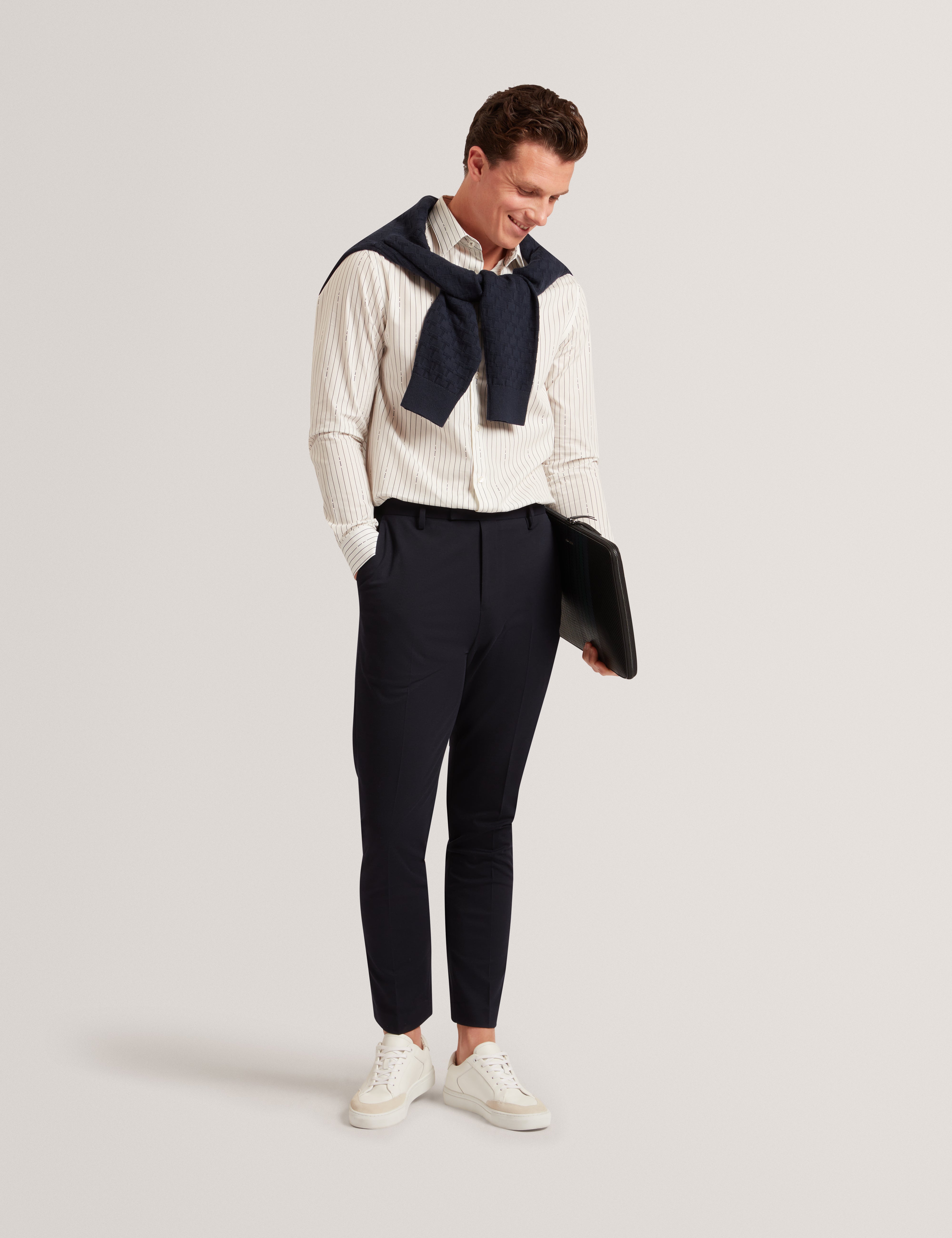 هانجنت قميص كلاسيكي مخطط باللون البيج الفاتح