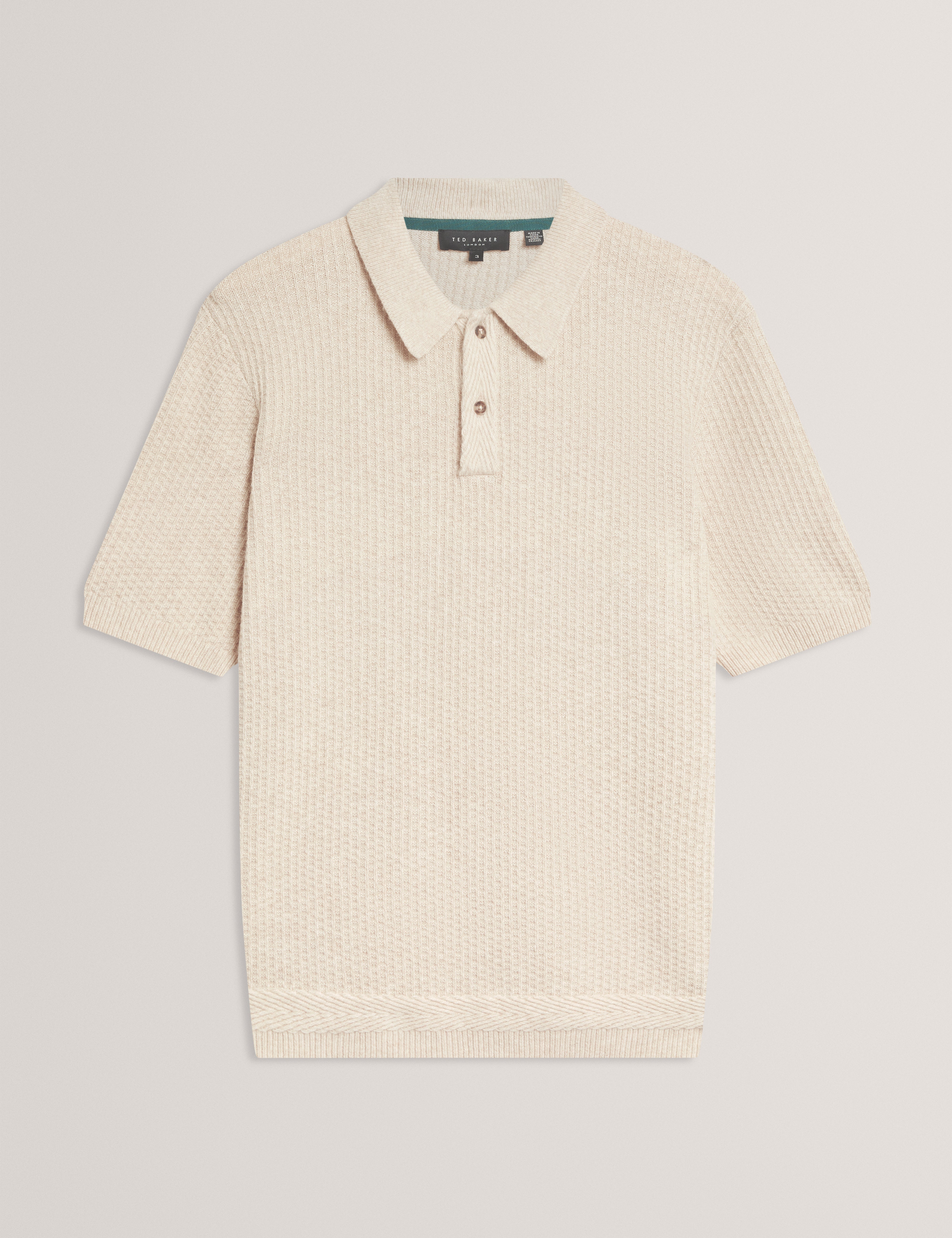 Caelum Short Sleeve Herringbone Placement Stitch Polo Natural