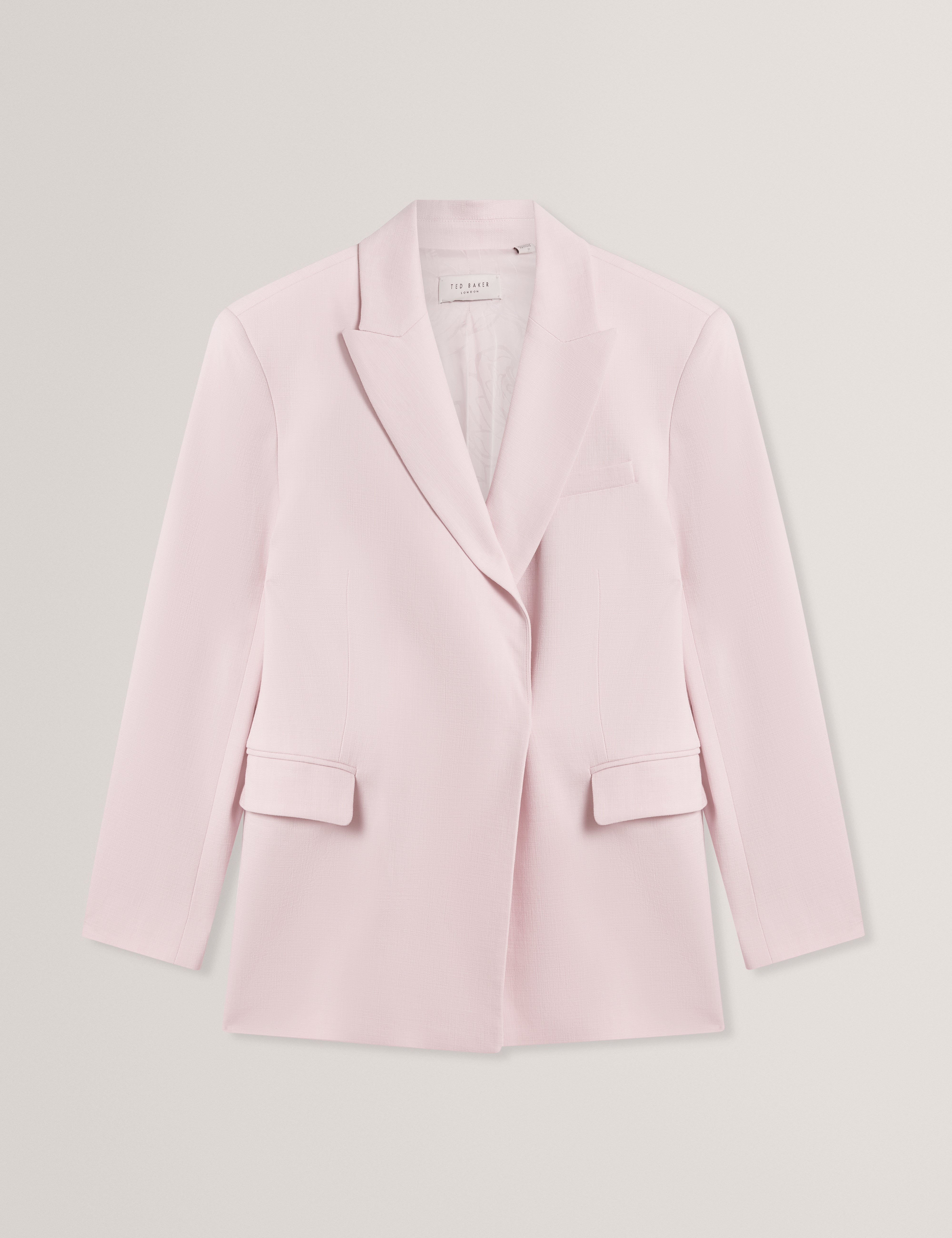 بليزر بييان طويل مريح باللون الوردي الفاتح