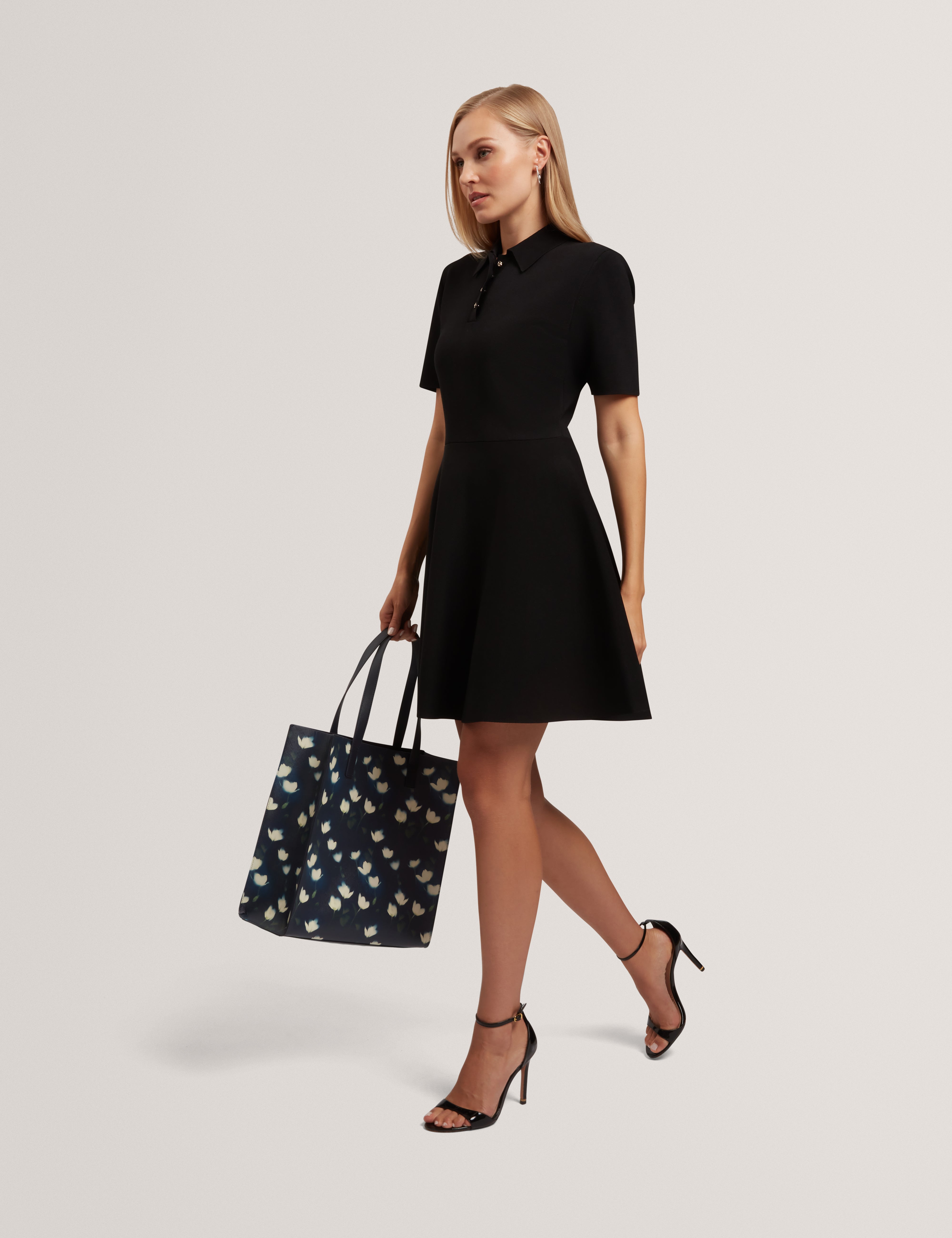 Rondaa Mini Short Sleeve Knitted Polo Dress Black