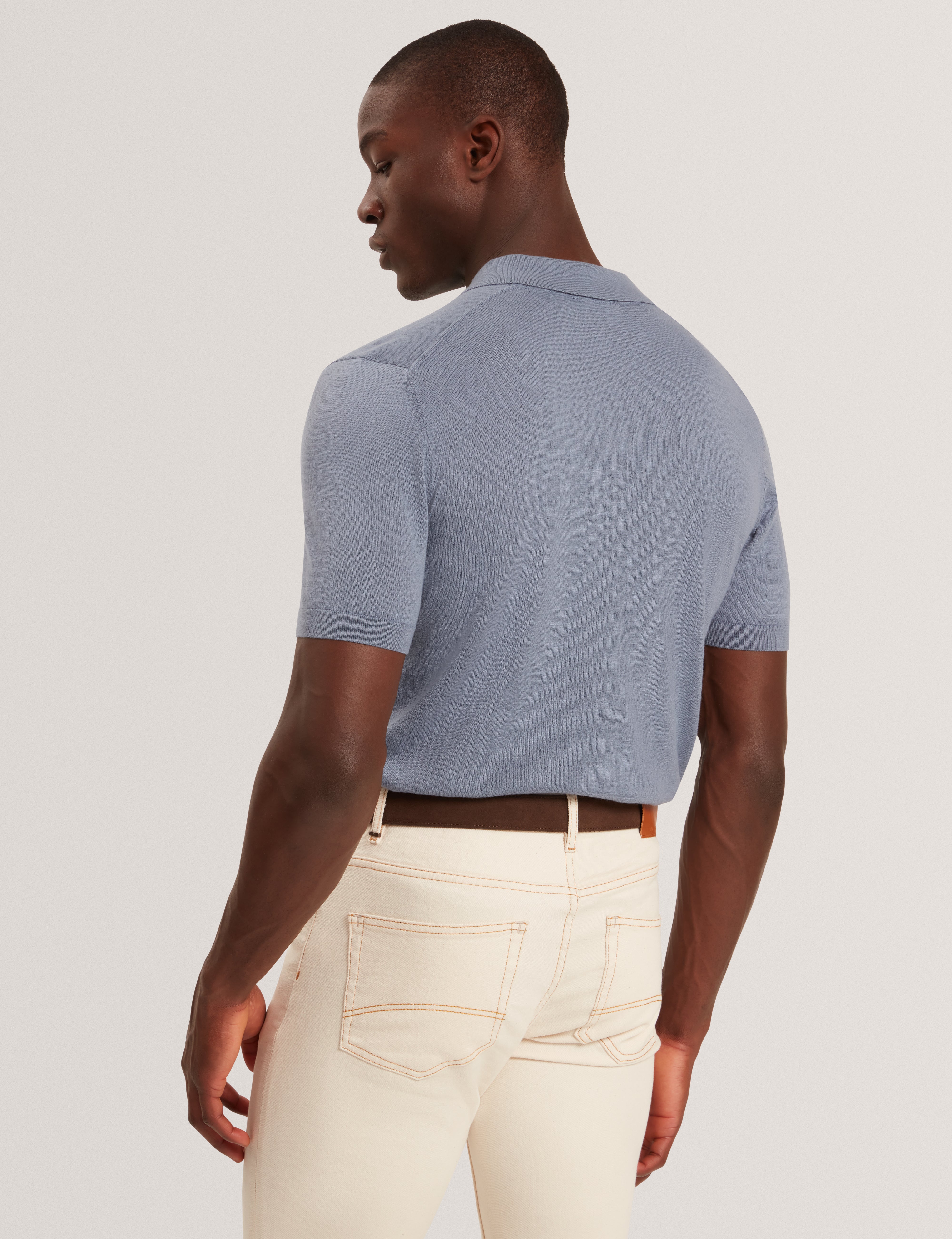 قميص بولو جيفرانز بأكمام قصيرة وسحاب من مزيج الحرير باللون الأزرق المخضر