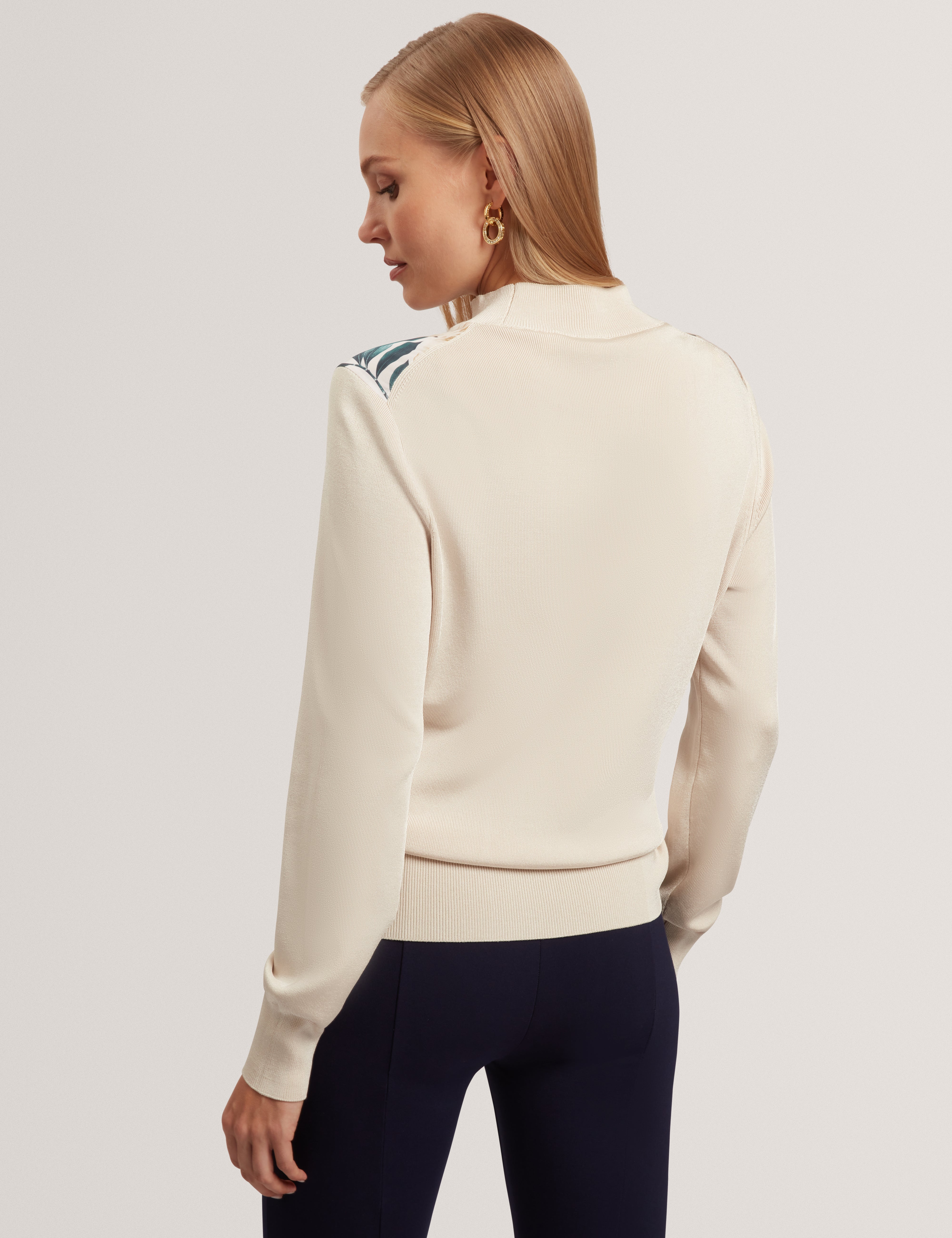 Merrni Printed Woven Front Knit Top Ivory