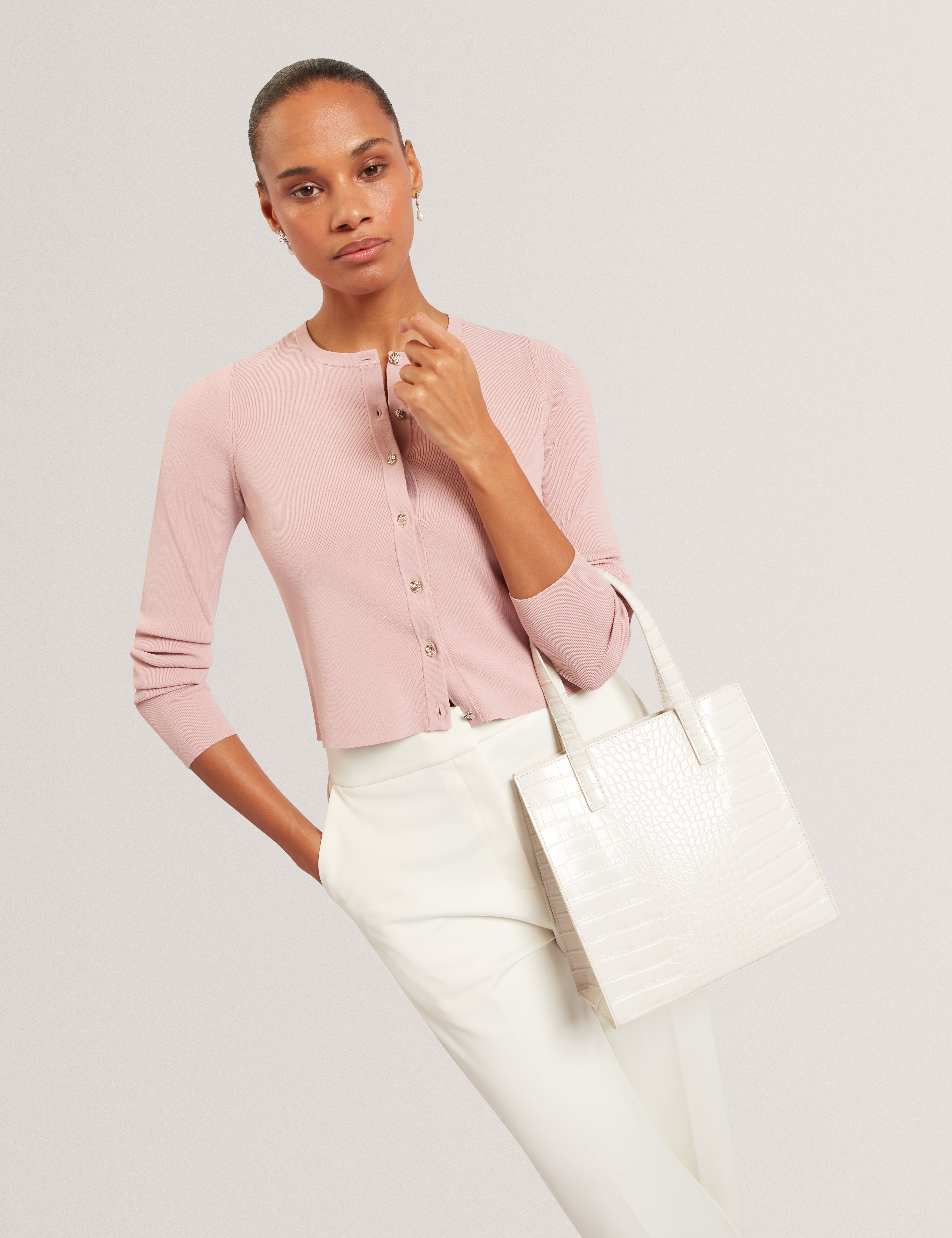Wenonaa Croc Effect Small Icon Bag Ivory