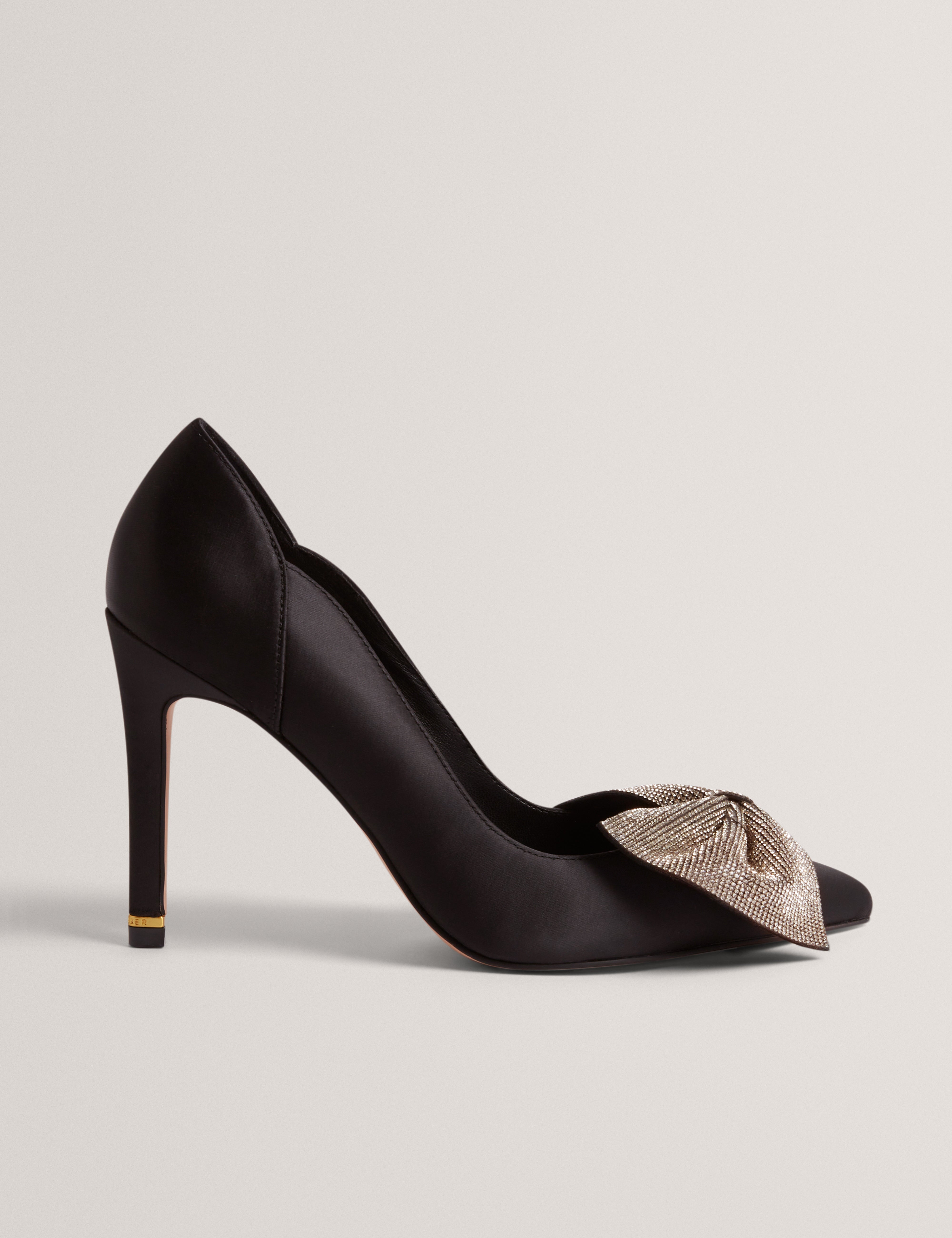 Criisti Bow Embellished Heel Court Shoe Black