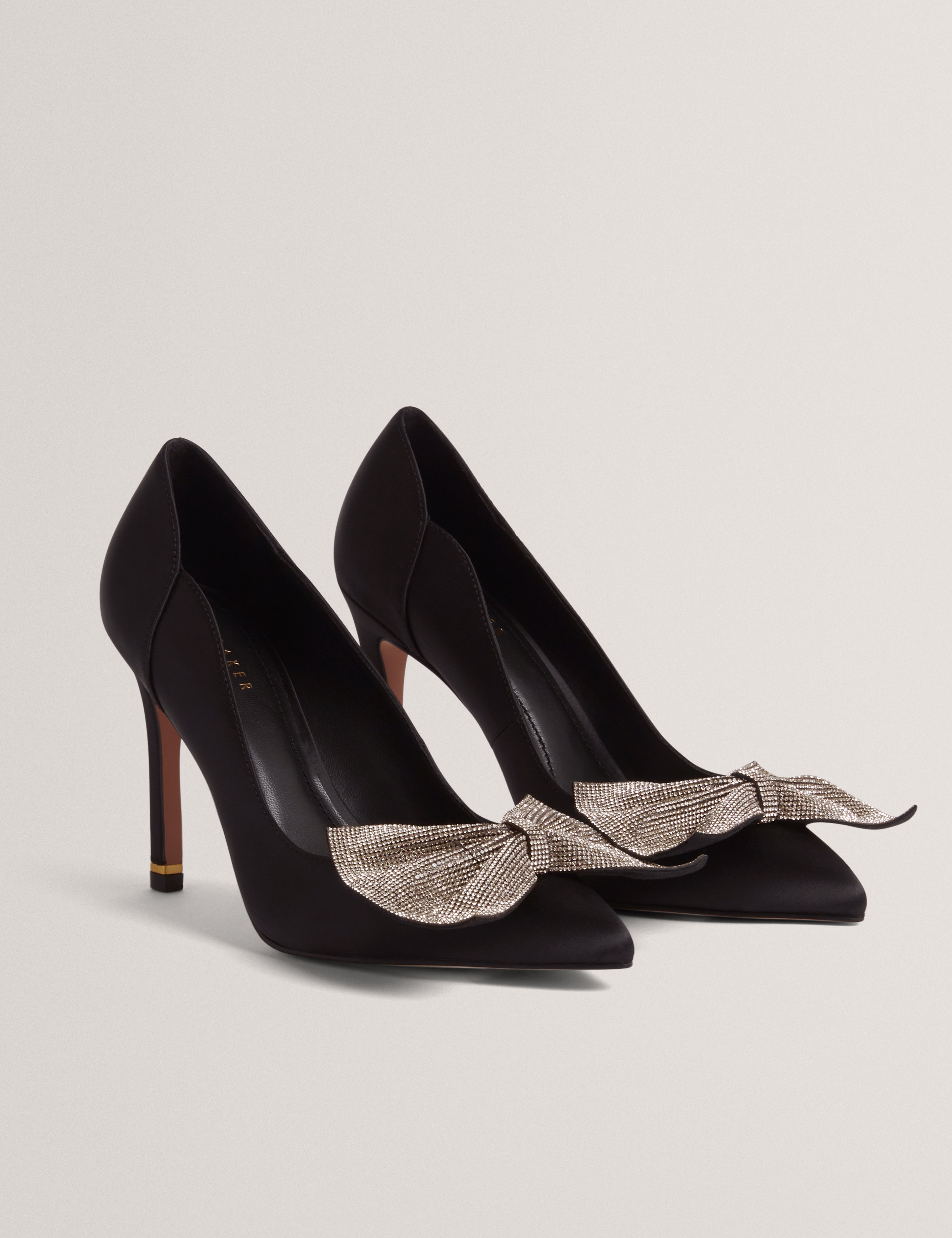 Criisti Bow Embellished Heel Court Shoe Black