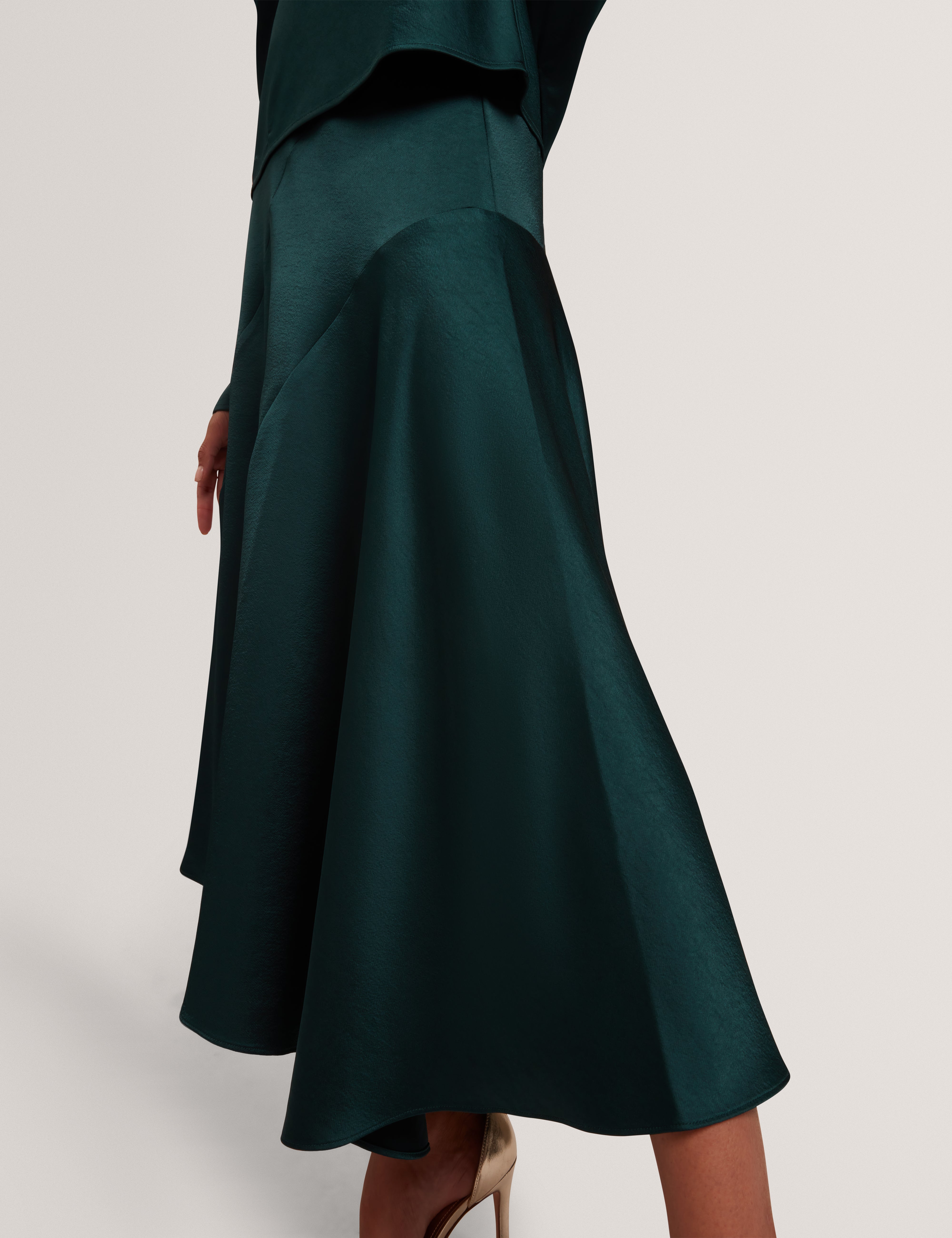 Bolsena Satin Midi Skirt With Asymmetric Hem Dk-Green