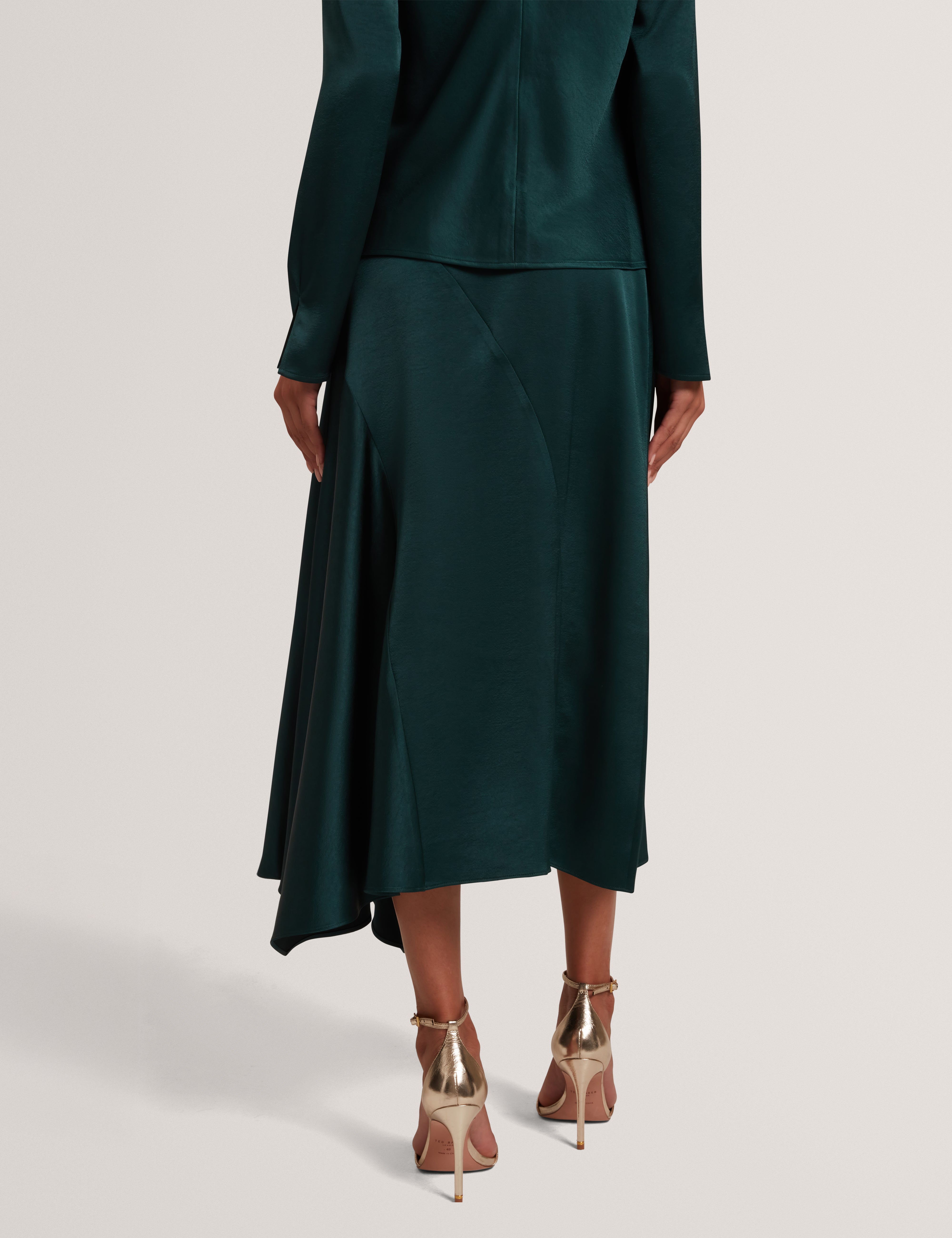Bolsena Satin Midi Skirt With Asymmetric Hem Dk-Green