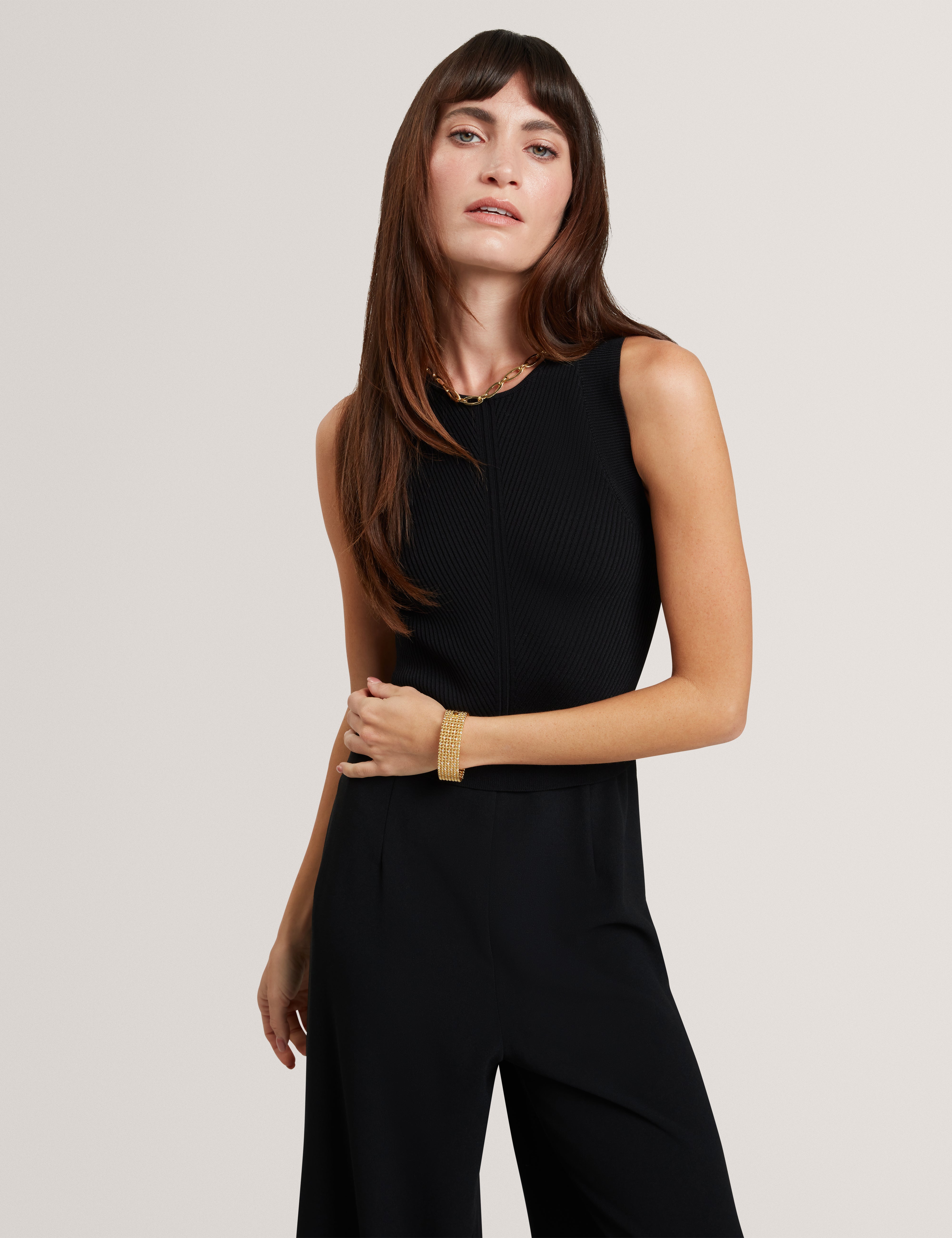 Toveli Knit Bodice Wide Leg Jumpsuit Black